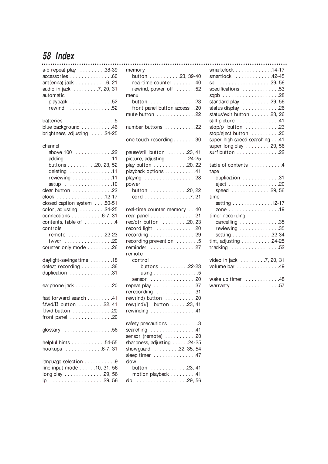 Magnavox CCB193AT owner manual Index, Deleting Reviewing Setup 