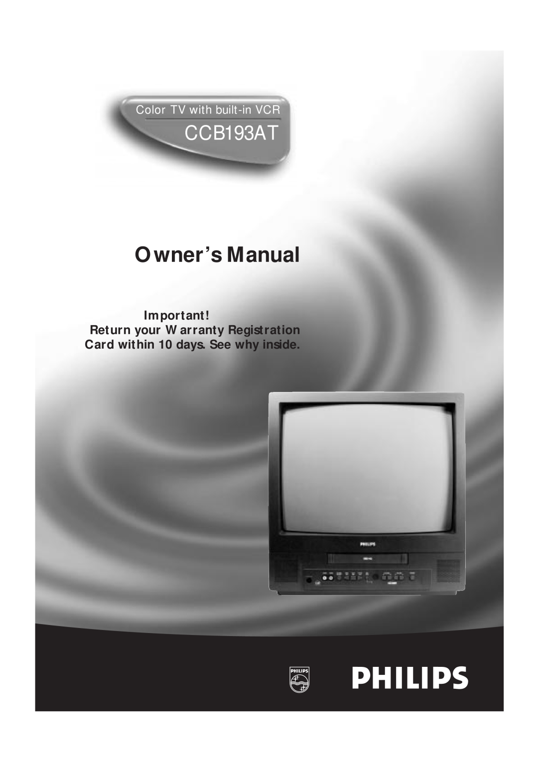 Magnavox CCB193AT owner manual Owner’s Manual, Color TV with built-in VCR 