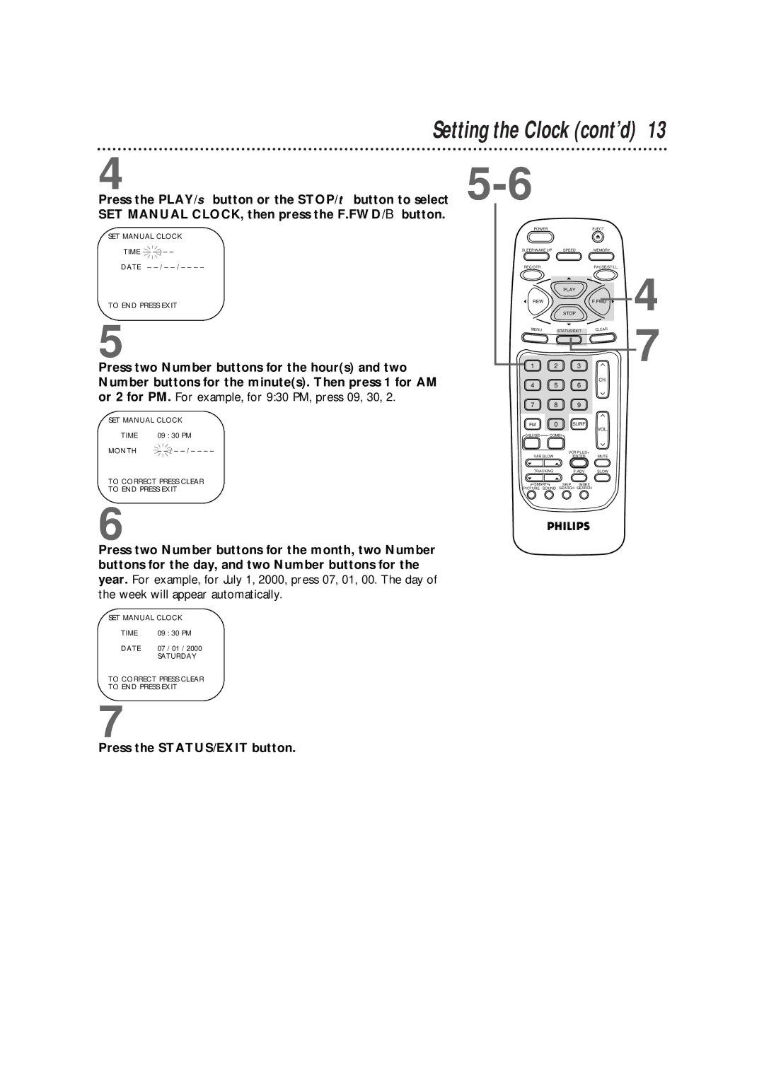 Magnavox CCB255AT owner manual Setting the Clock cont’d 