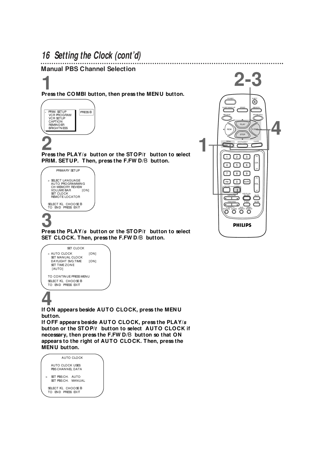 Magnavox CCB255AT owner manual Manual PBS Channel Selection 