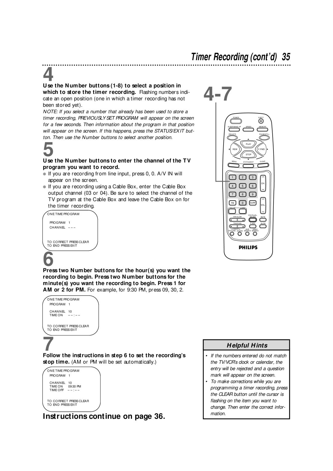 Magnavox CCB255AT owner manual Timer Recording cont’d 