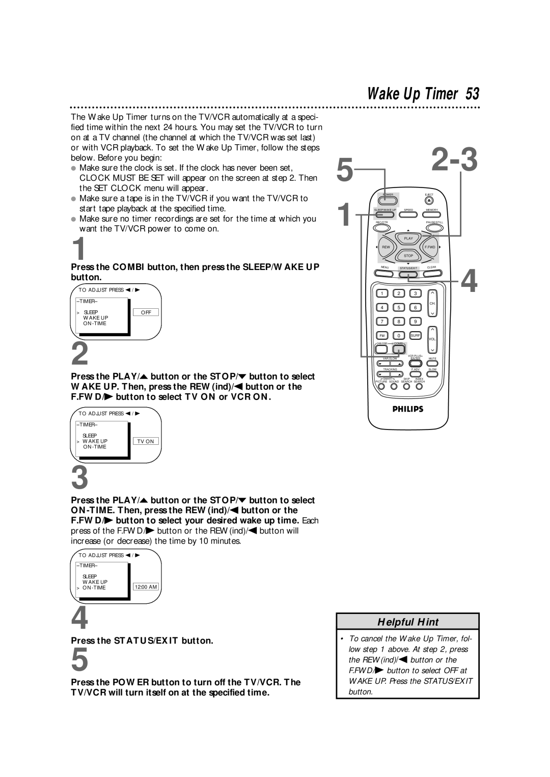 Magnavox CCB255AT owner manual Wake Up Timer 