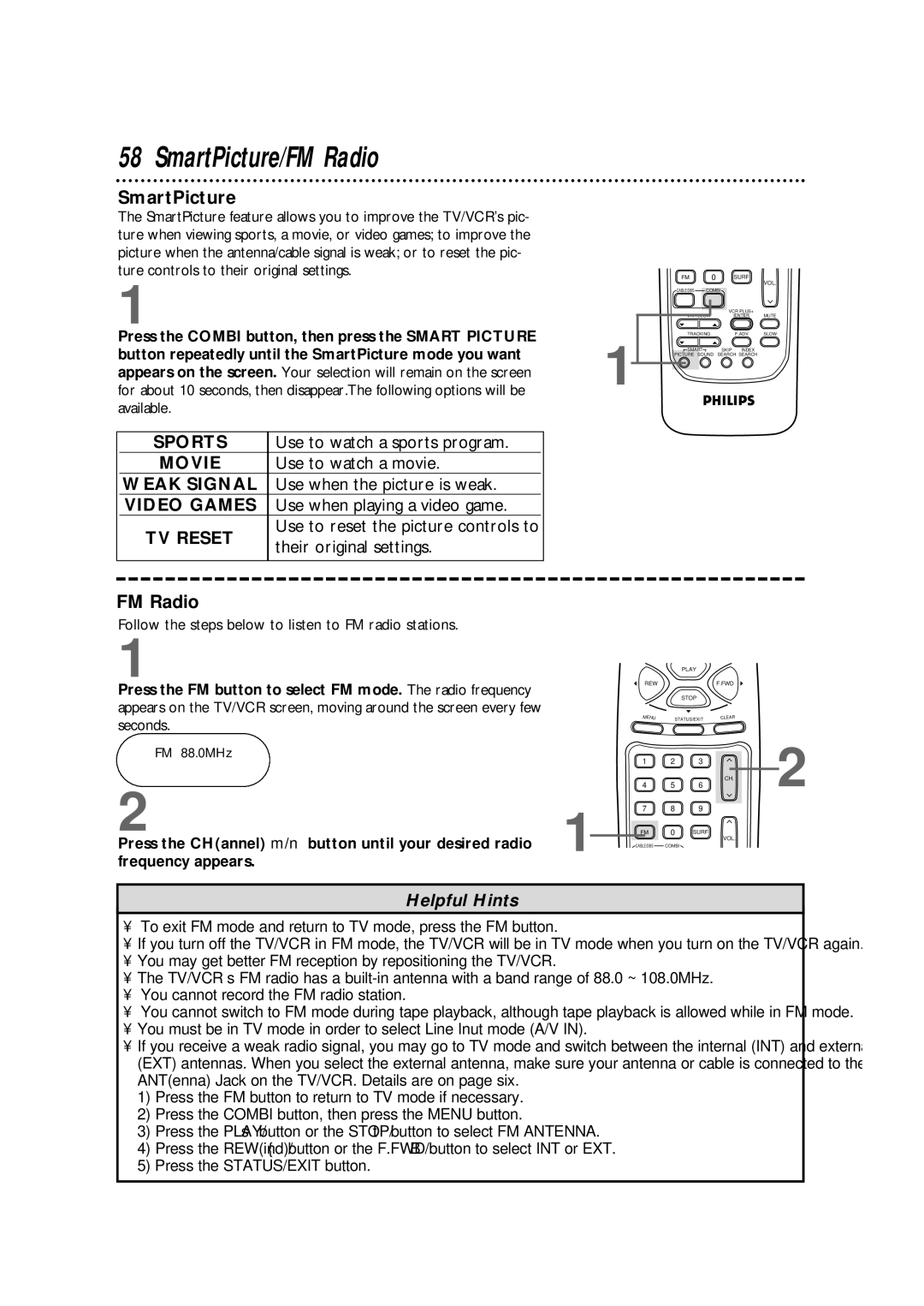 Magnavox CCB255AT SmartPicture/FM Radio, Press the CHannel m/n button until your desired radio, Frequency appears 