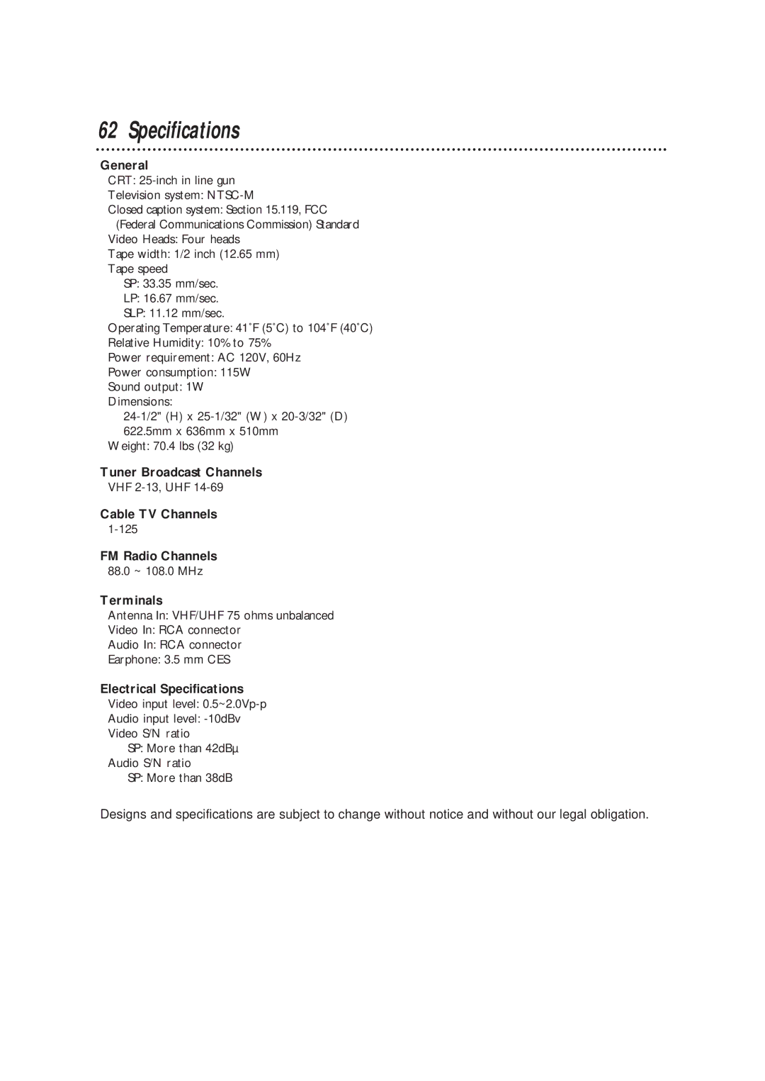 Magnavox CCB255AT owner manual Specifications 