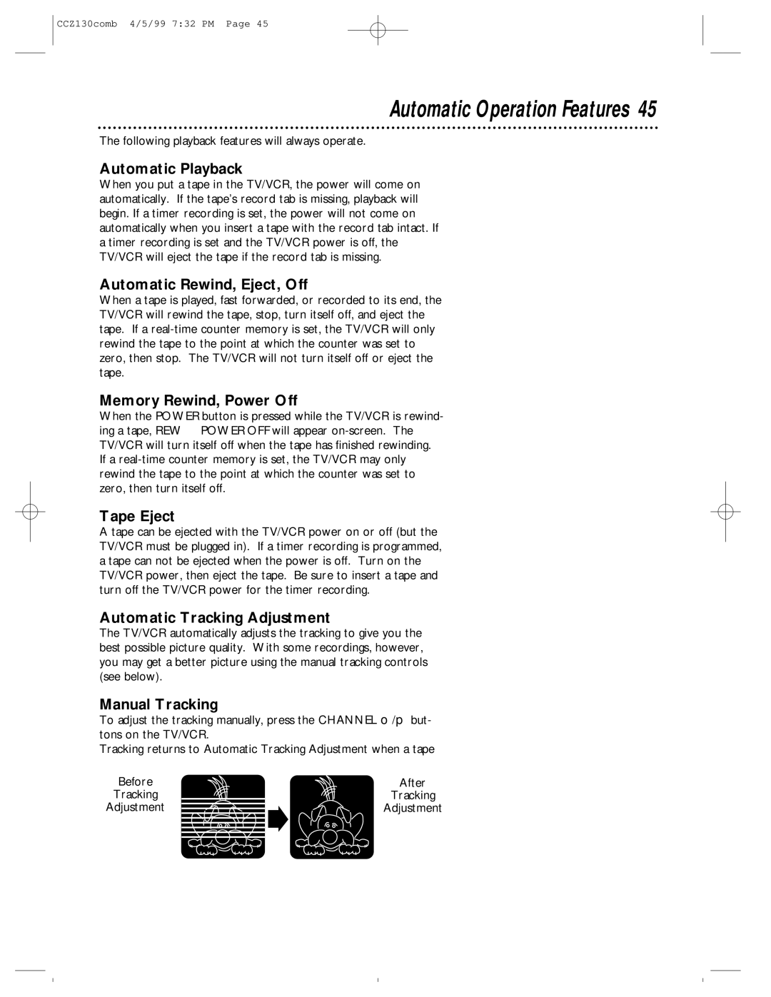 Magnavox CCZ130AT owner manual Automatic Operation Features 