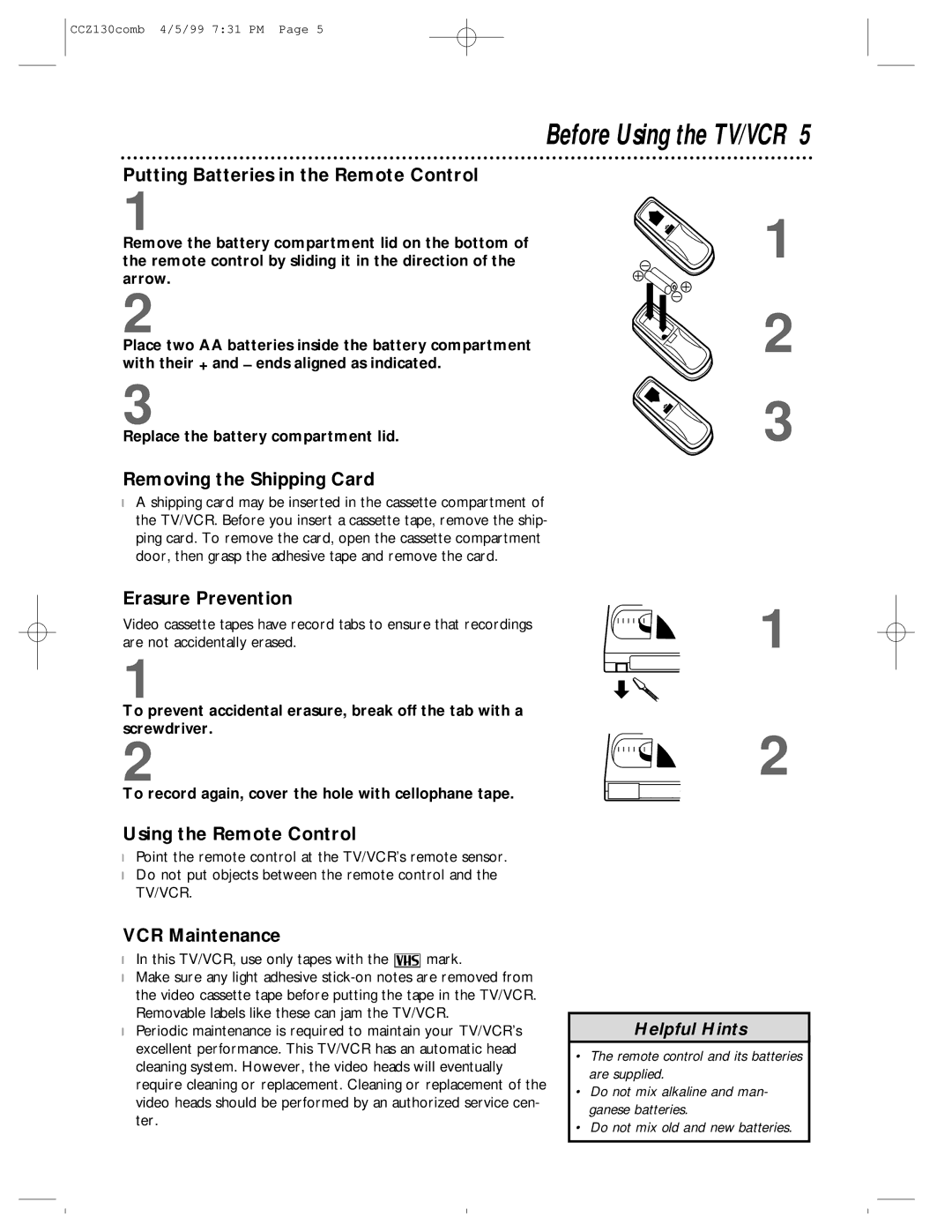 Magnavox CCZ130AT owner manual Before Using the TV/VCR 