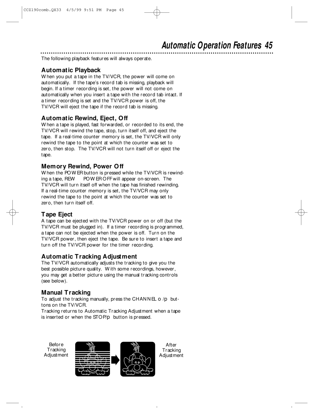 Magnavox CCZ190AT owner manual Automatic Operation Features 