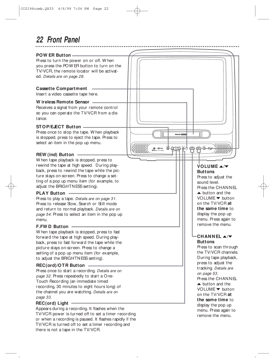 Magnavox CCZ196AT owner manual Front Panel 