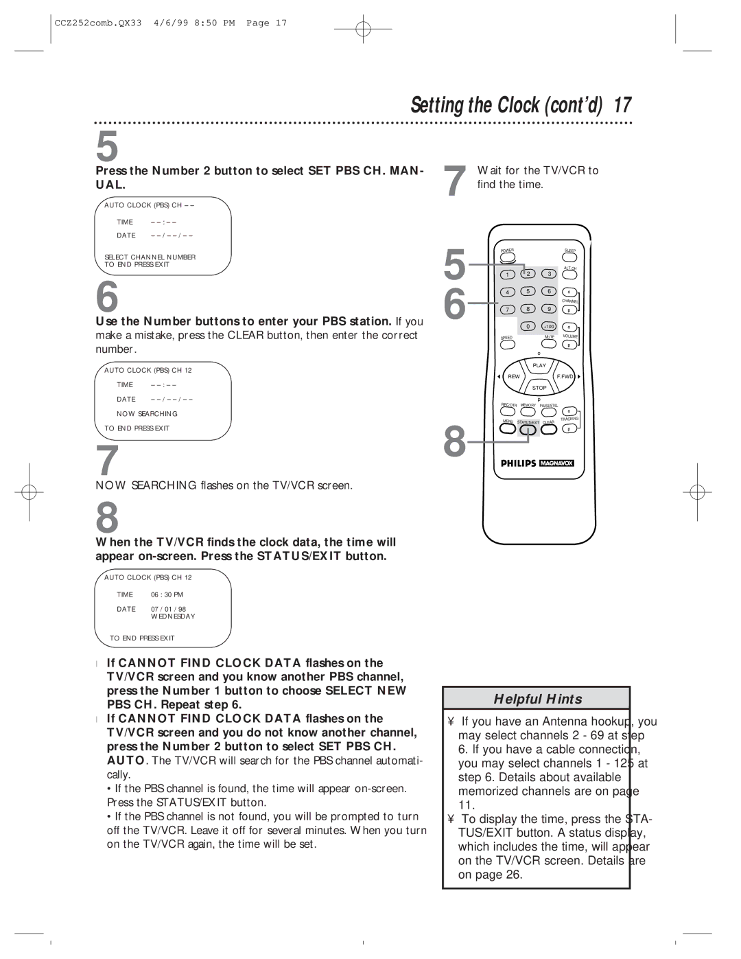 Magnavox CCZ252AT owner manual Ual, Find the time 