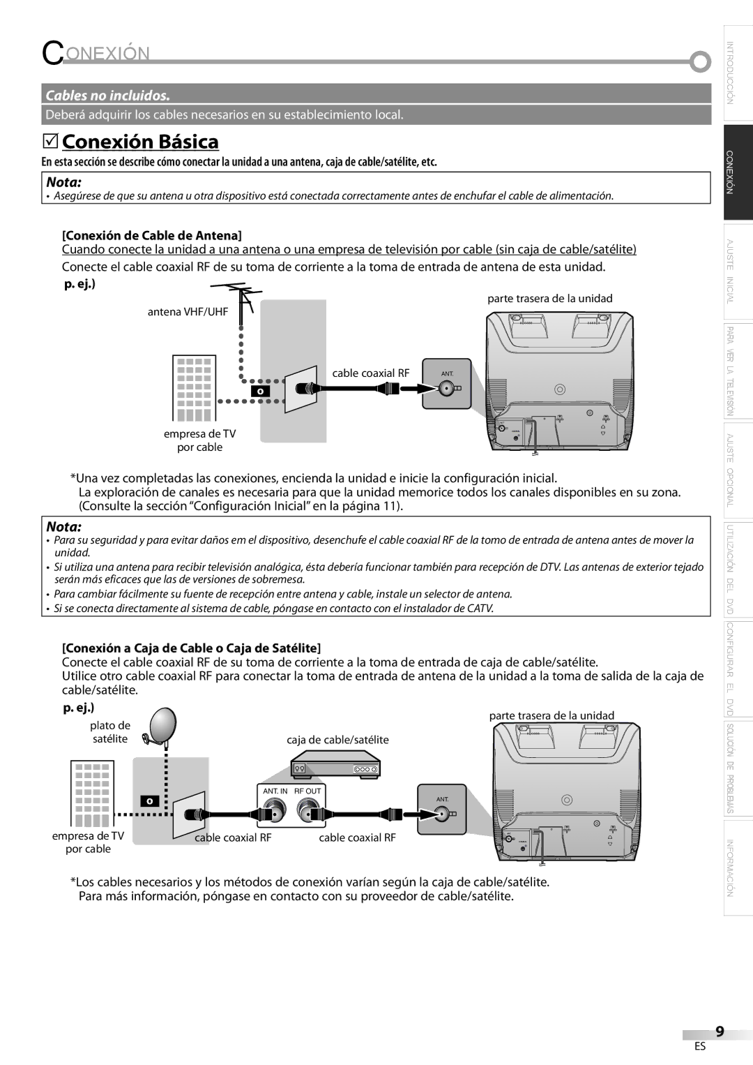 Magnavox CD130MW8 owner manual Conexión a Caja de Cable o Caja de Satélite 