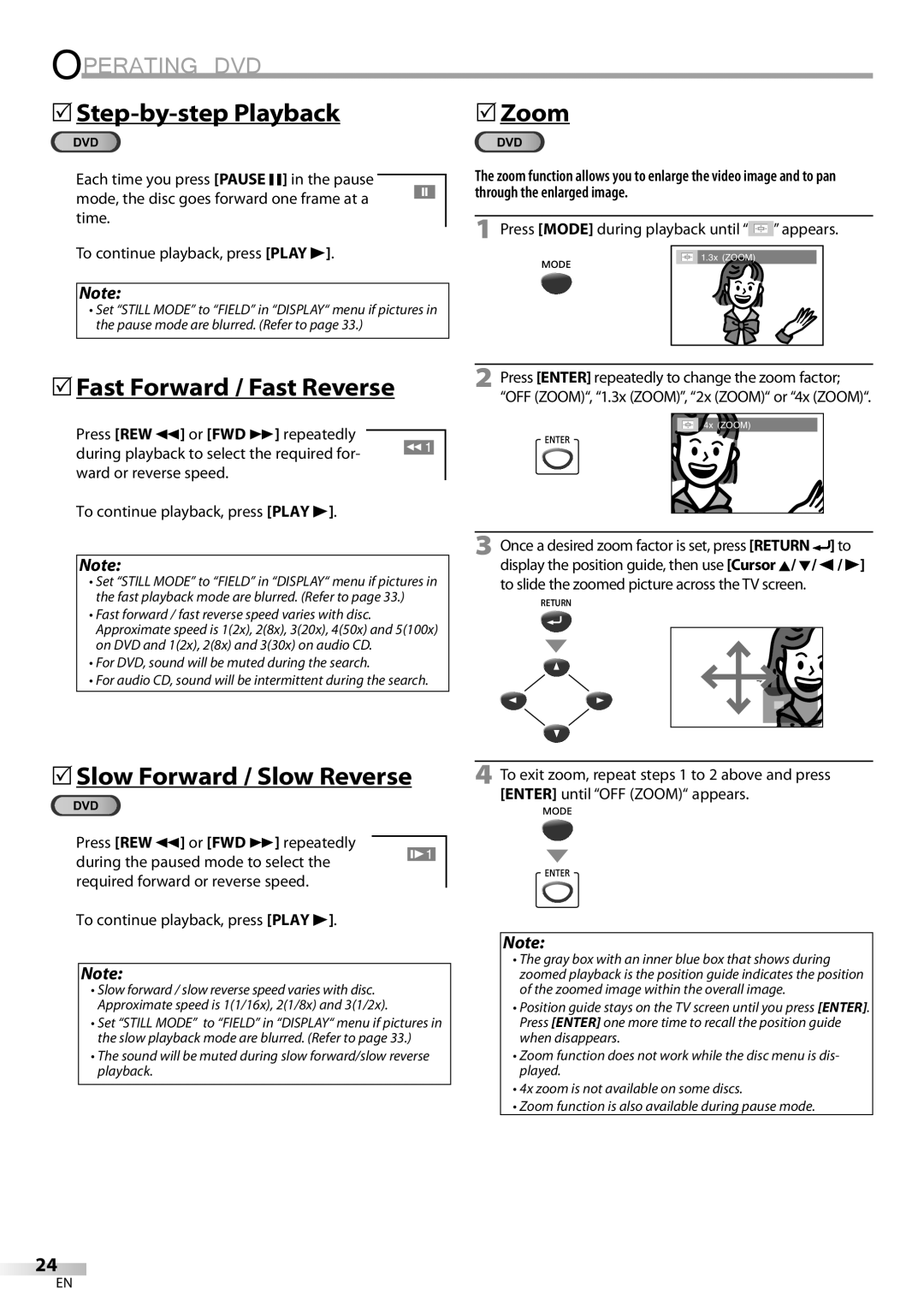 Magnavox CD130MW9 owner manual 5Step-by-step Playback, 5Fast Forward / Fast Reverse, 5Slow Forward / Slow Reverse 