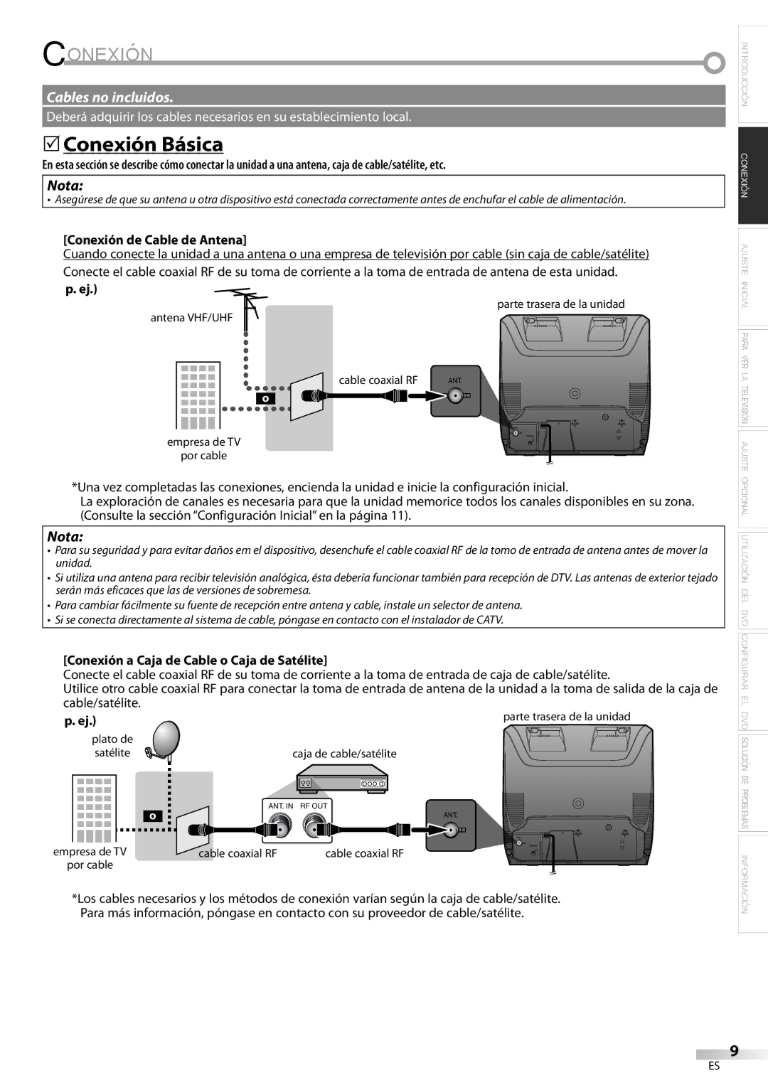 Magnavox CD130MW9 owner manual Conexión a Caja de Cable o Caja de Satélite 