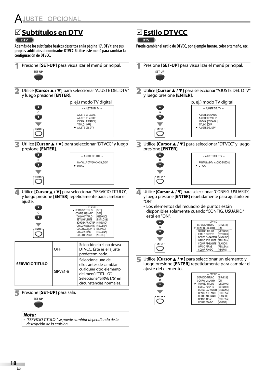 Magnavox CD130MW9 owner manual 5Subtítulos en DTV, 5Estilo Dtvcc 