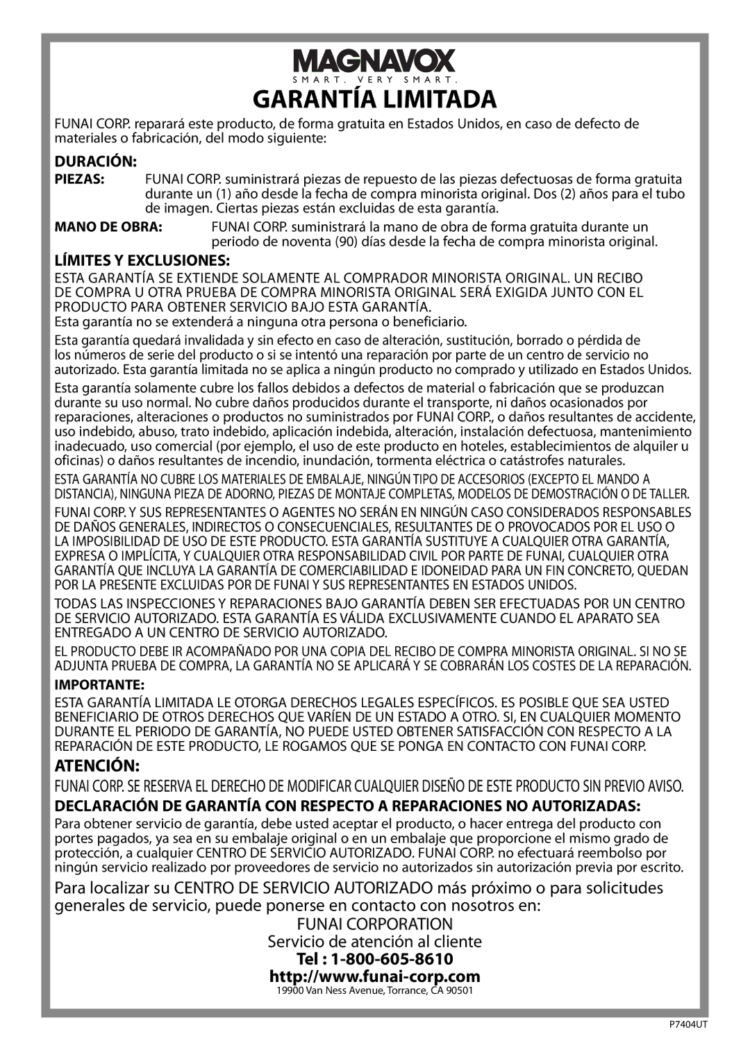 Magnavox CD130MW9 owner manual Garantía Limitada 