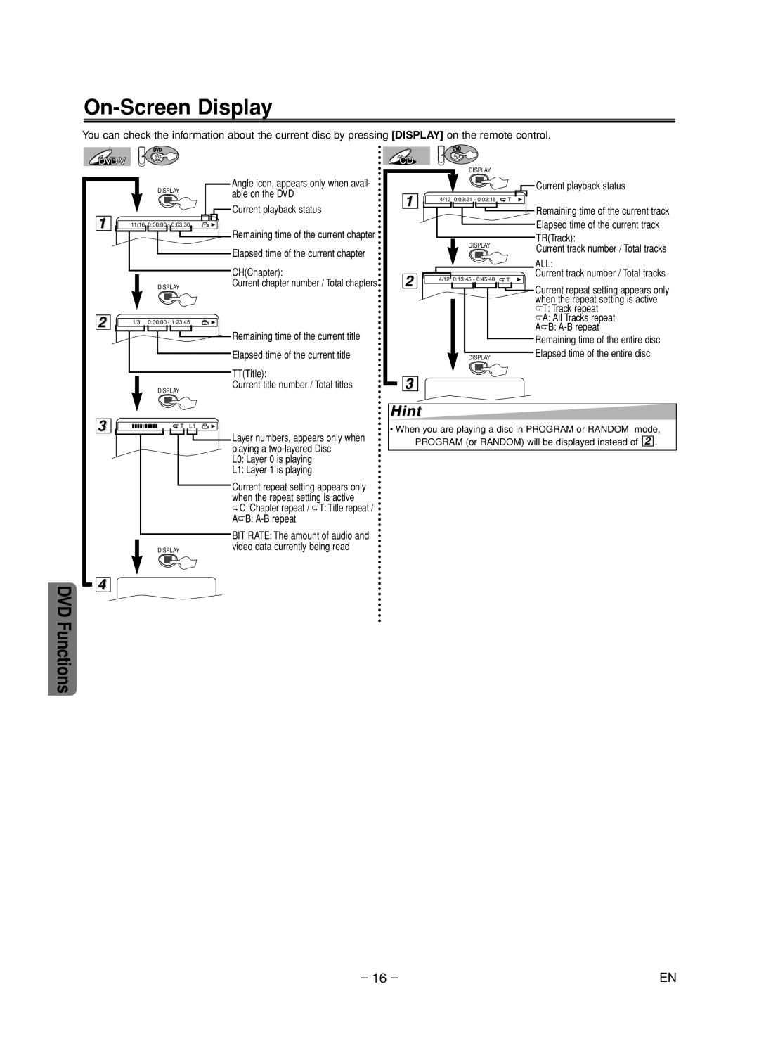 Magnavox CMWD2205 owner manual On-Screen Display 