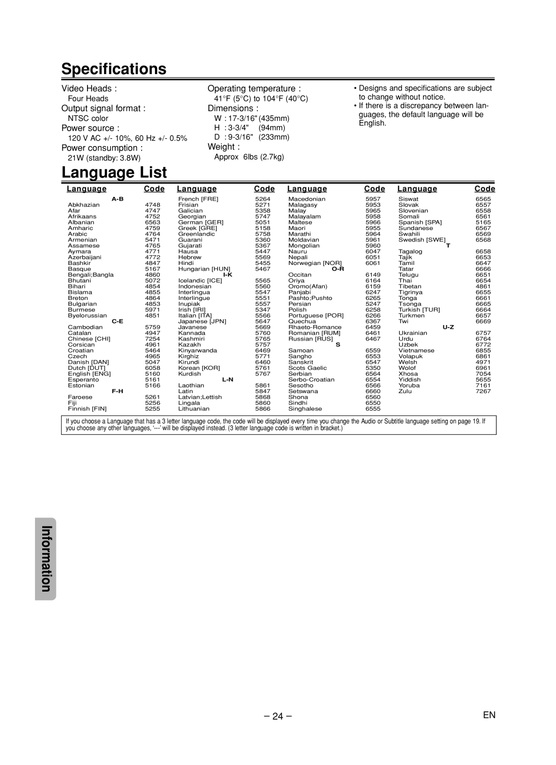 Magnavox CMWD2205 owner manual Specifications, Language List 