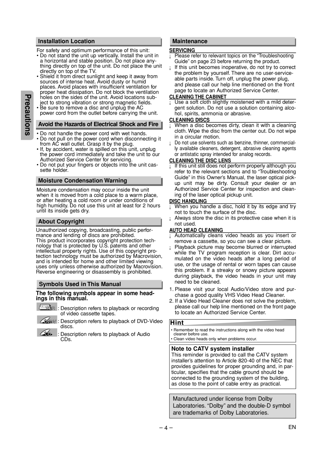 Magnavox CMWD2205 owner manual Hint 