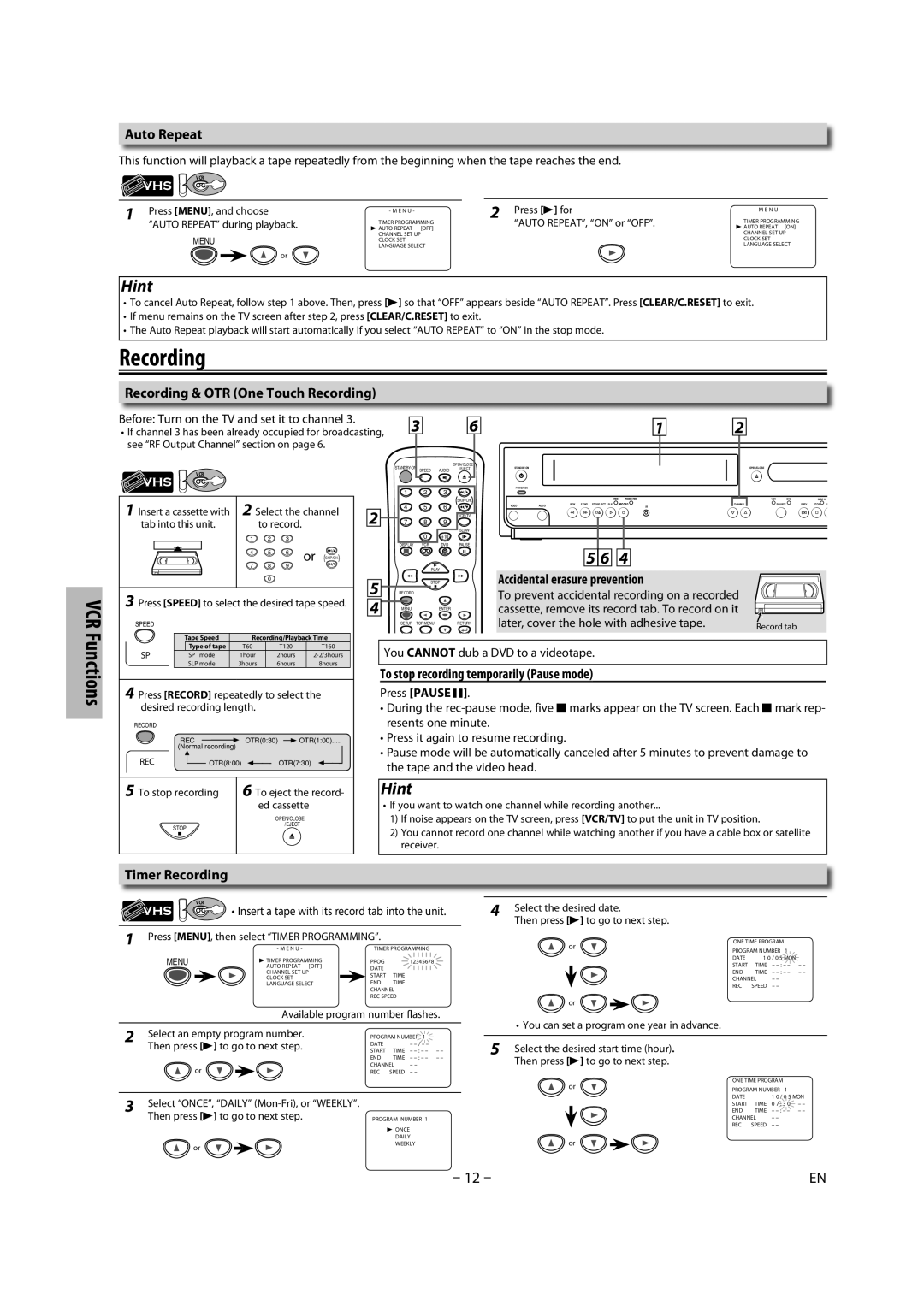 Magnavox CMWD2206 A owner manual Recording, VCR Functions 