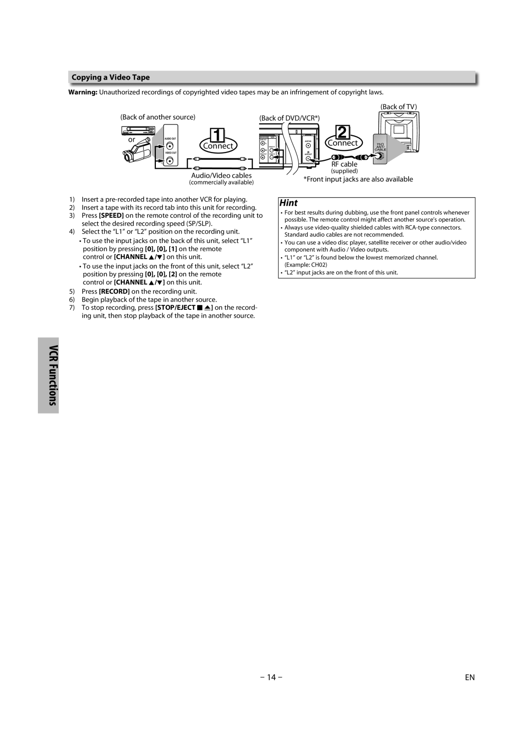 Magnavox CMWD2206 A owner manual Copying a Video Tape, Connect 