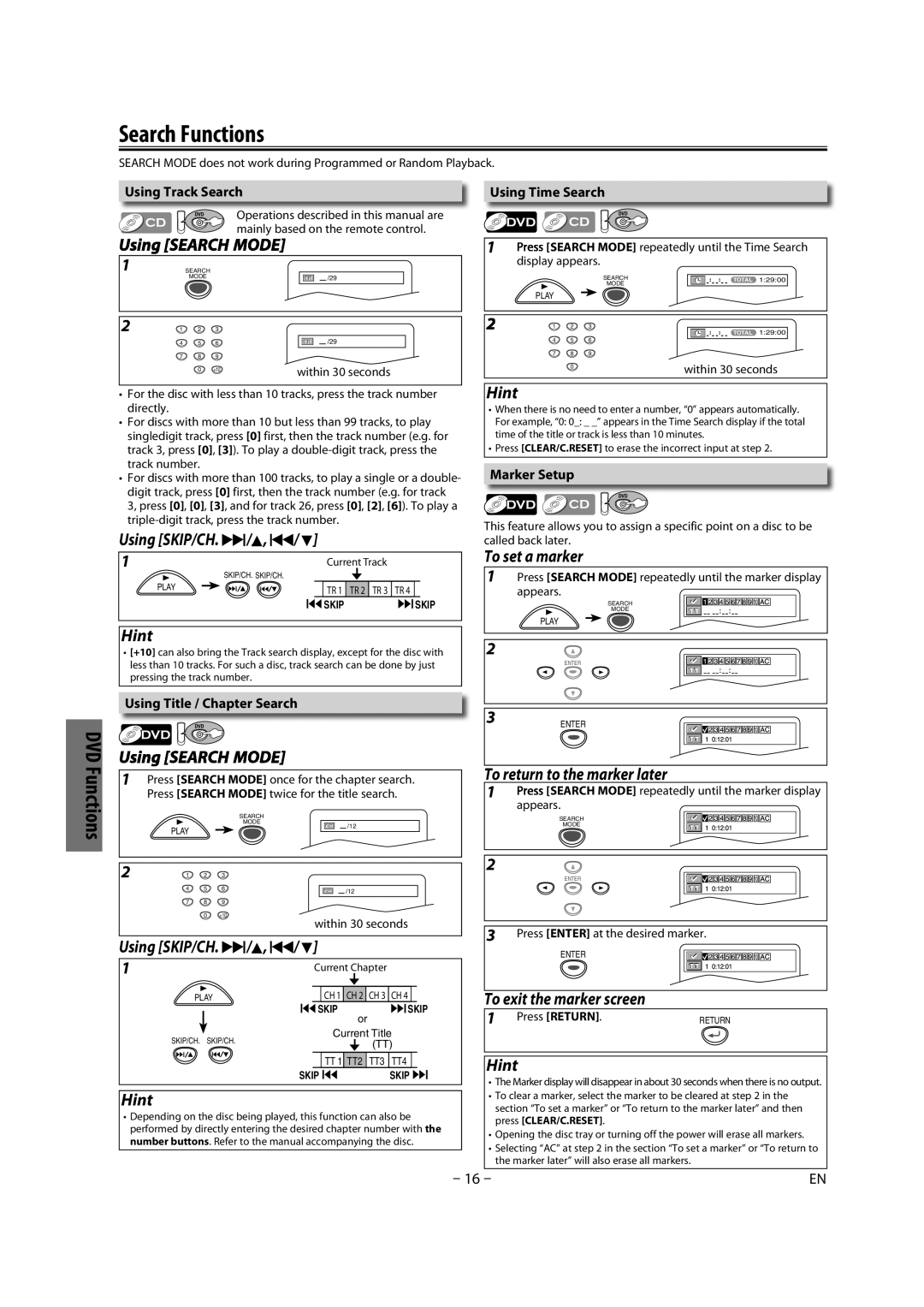 Magnavox CMWD2206 A owner manual Search Functions, DVD Functions 