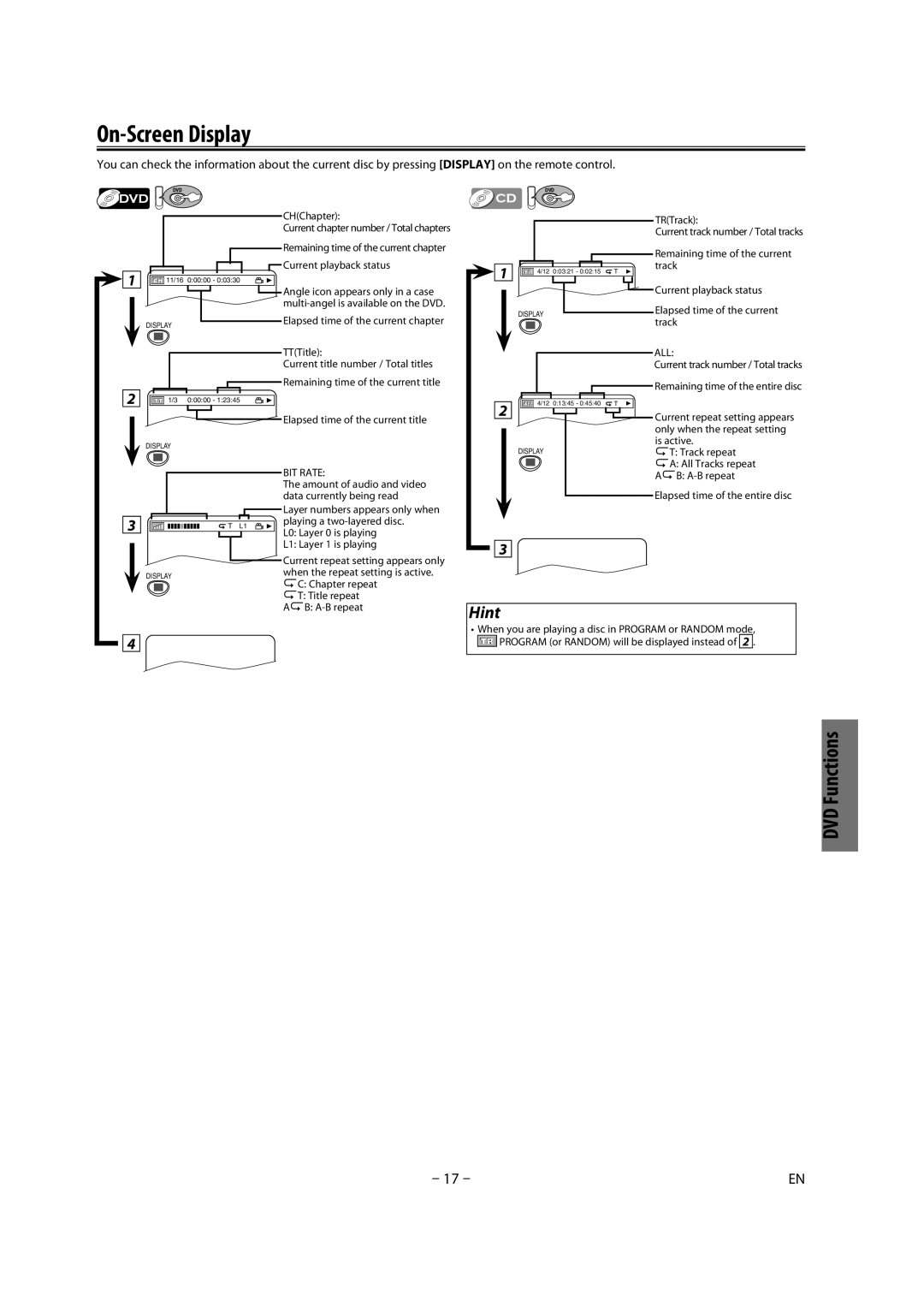 Magnavox CMWD2206 A owner manual On-Screen Display 