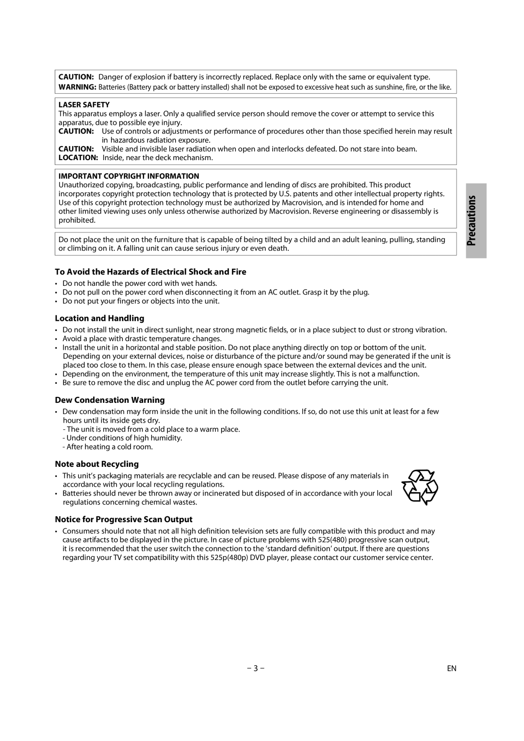 Magnavox CMWD2206 A owner manual Laser Safety, Avoid a place with drastic temperature changes 