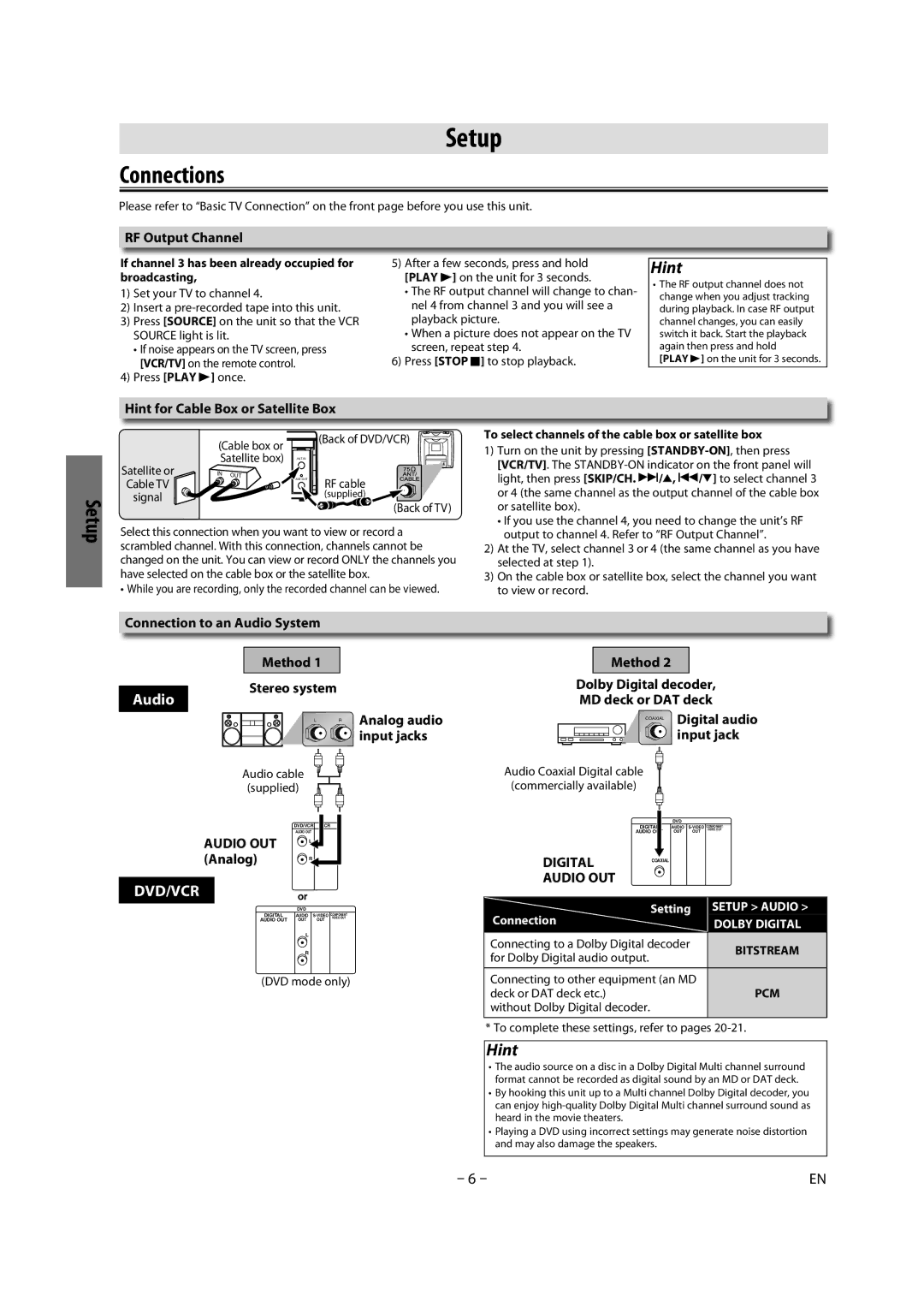 Magnavox CMWD2206 A owner manual Connections, Setup 