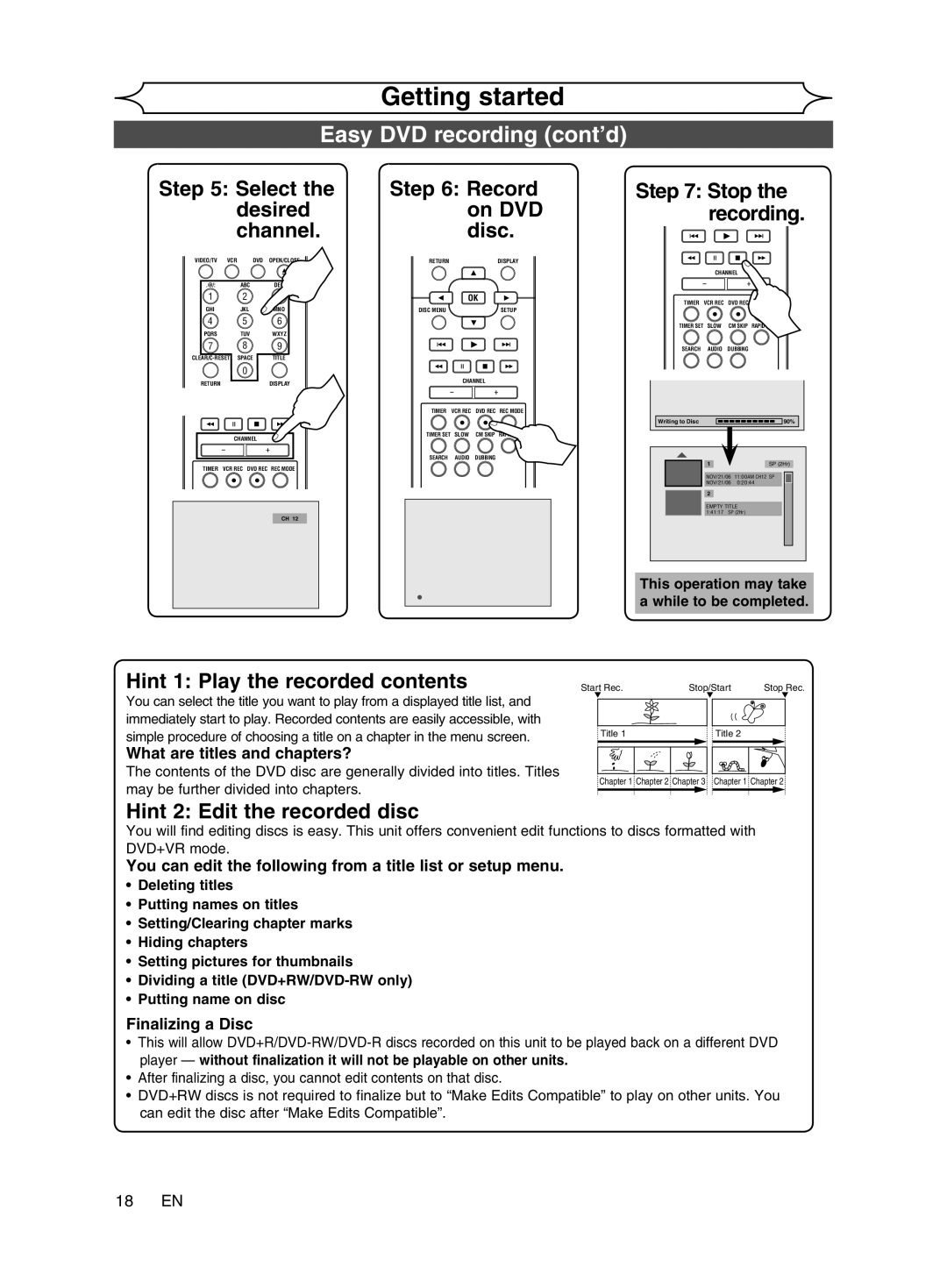 Magnavox cmwR20v6 manual Easy DVD recording cont’d, Channel Disc 