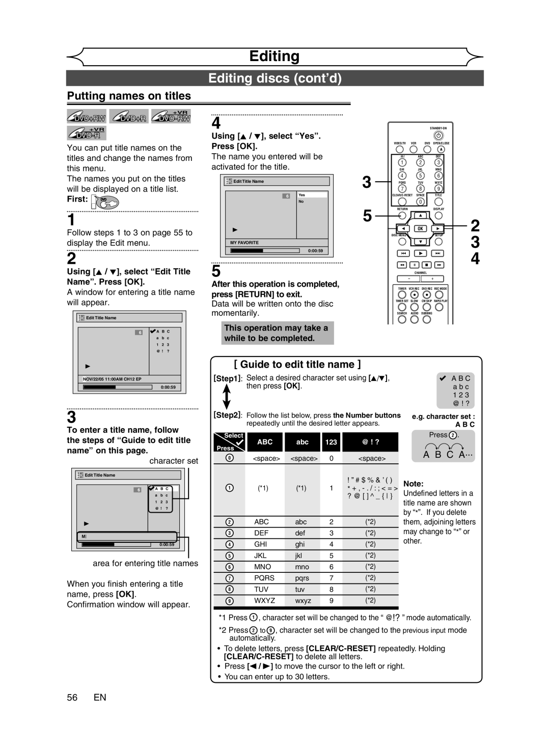 Magnavox cmwR20v6 manual Editing discs cont’d, Putting names on titles, 56 EN 