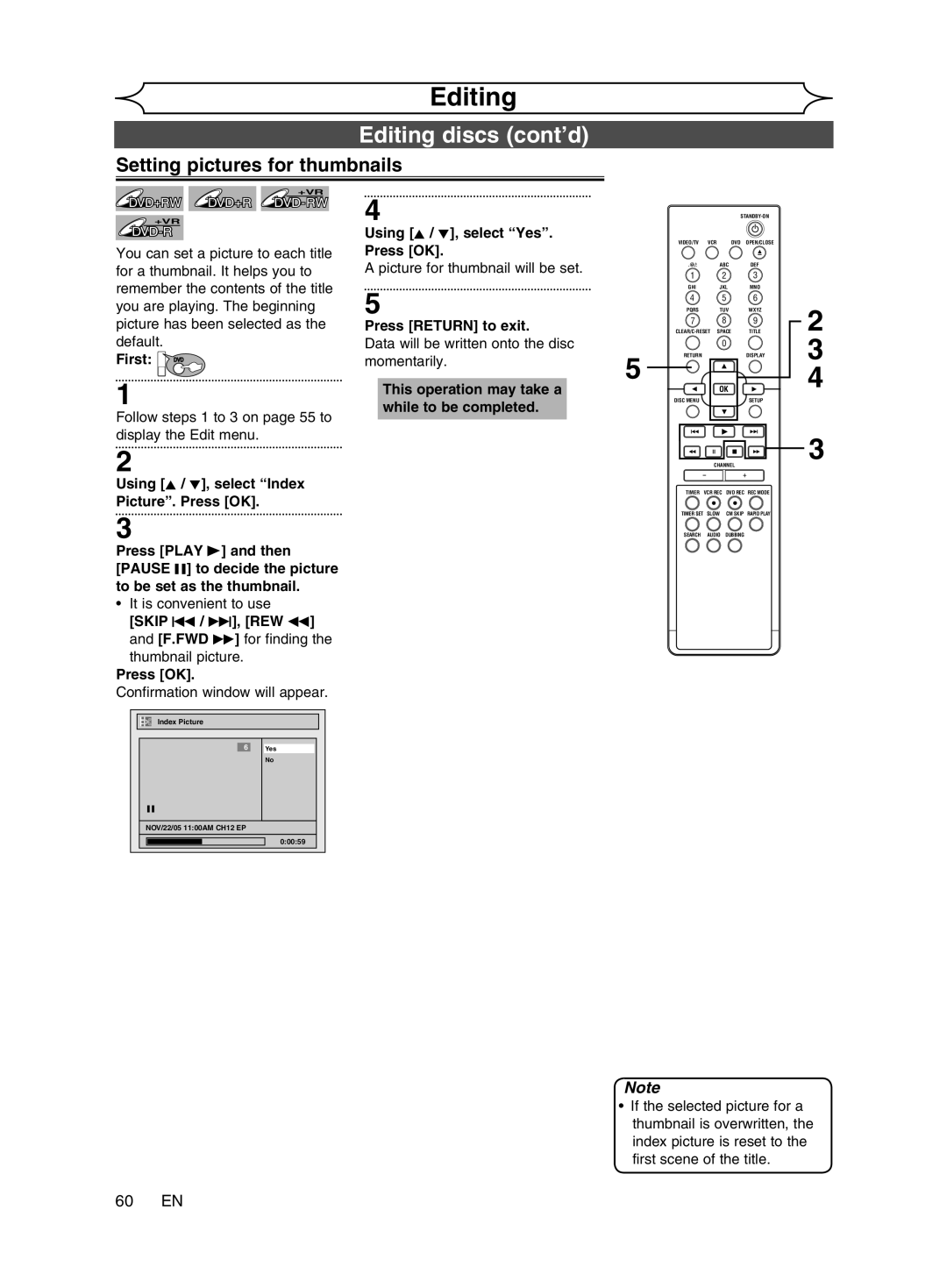 Magnavox cmwR20v6 manual Setting pictures for thumbnails, 60 EN, Press OK Picture for thumbnail will be set 