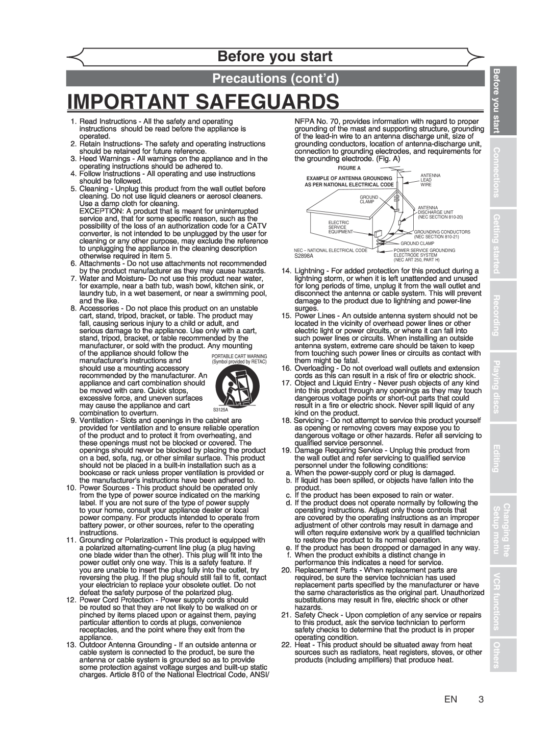 Magnavox cmwR20v6 manual Precautions cont’d, Important Safeguards, Before you start 