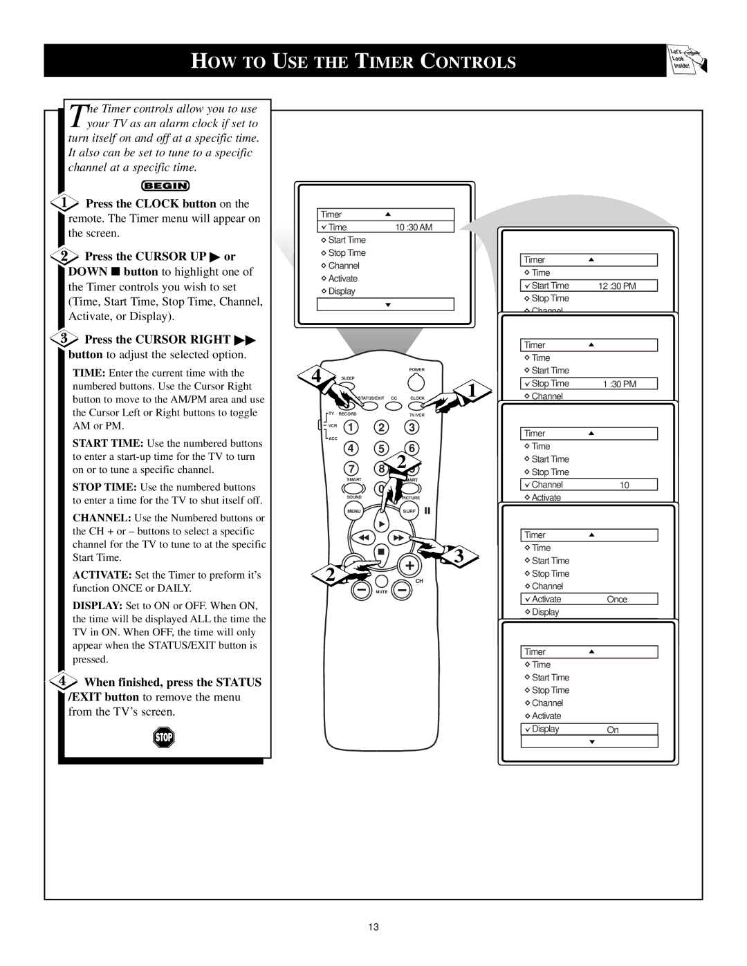 Magnavox Color TV manual HOW to USE the Timer Controls, Press the Clock button on 