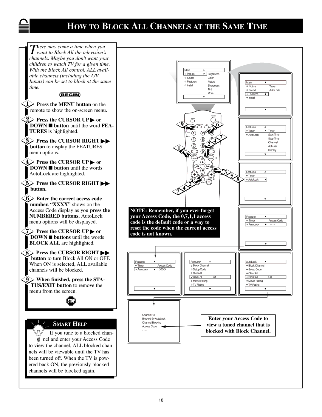 Magnavox Color TV manual HOW to Block ALL Channels AT the Same Time 