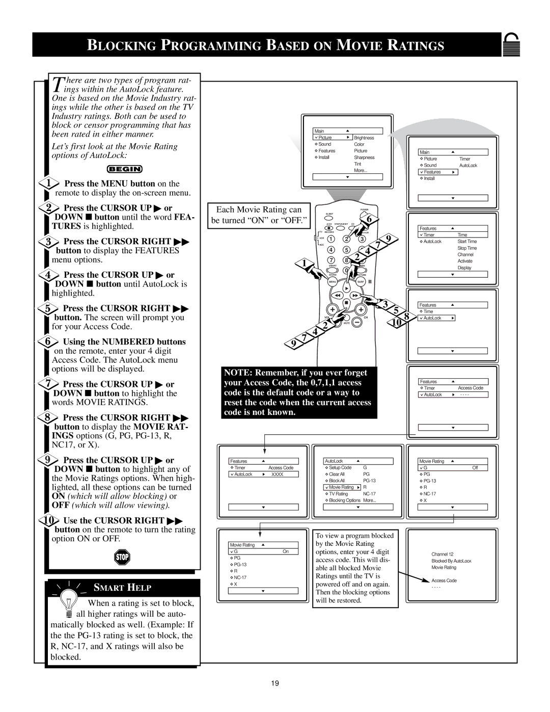 Magnavox Color TV manual Blocking Programming Based on Movie Ratings, Each Movie Rating can, Be turned on or OFF 