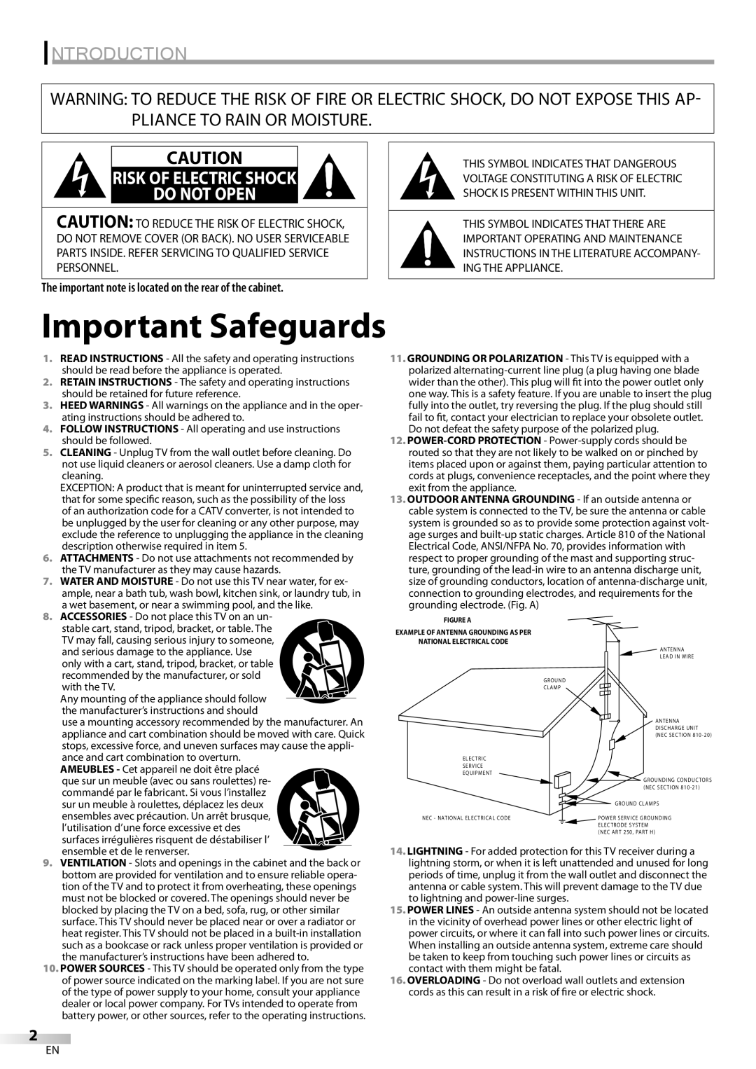 Magnavox CT270MW8 A owner manual Introduction, Important note is located on the rear of the cabinet 