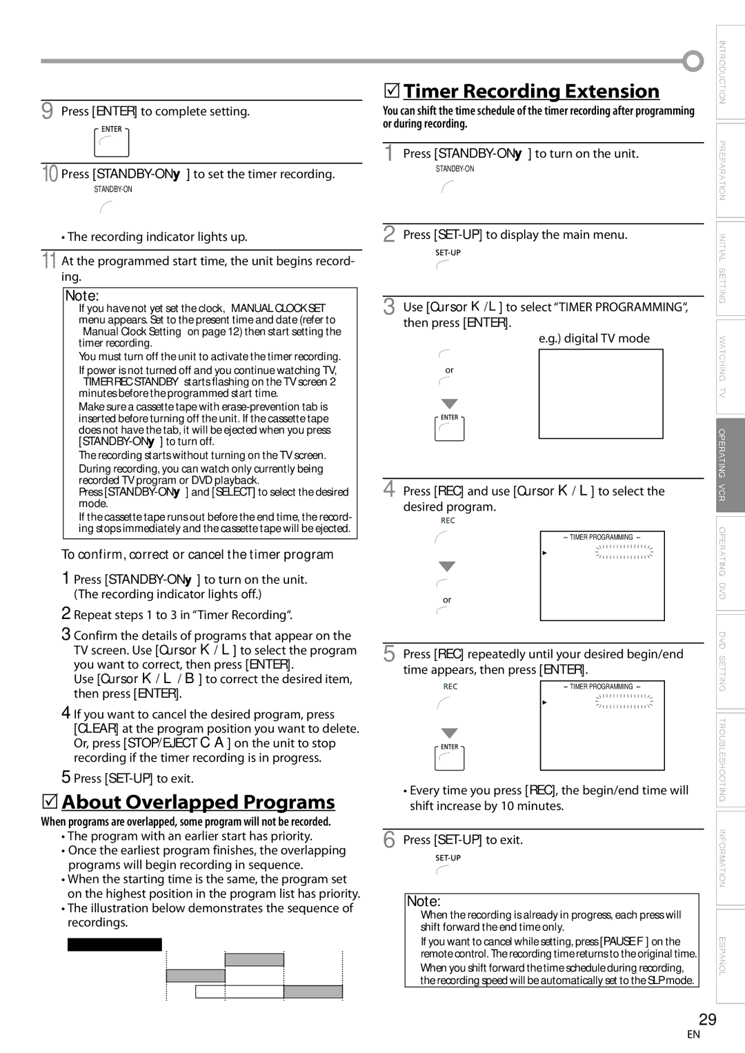 Magnavox CT270MW8 A owner manual 5About Overlapped Programs, To confirm, correct or cancel the timer program 