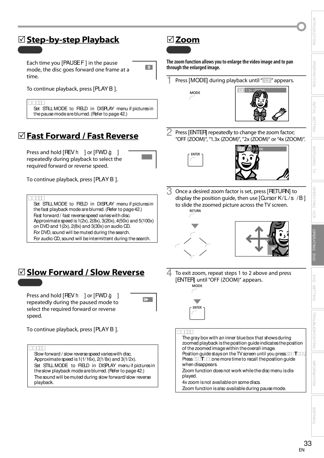 Magnavox CT270MW8 A owner manual Step-by-step Playback, 5Fast Forward / Fast Reverse, 5Slow Forward / Slow Reverse 