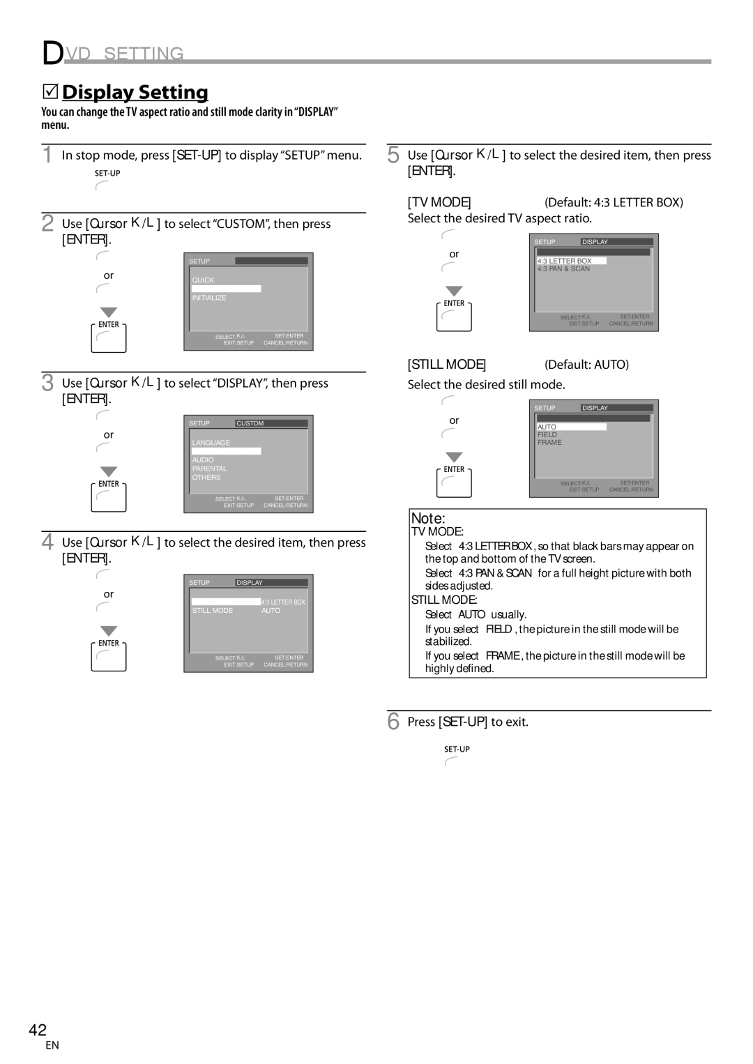 Magnavox CT270MW8 A owner manual 5Display Setting, Use Cursor K/L to select DISPLAY, then press Enter 