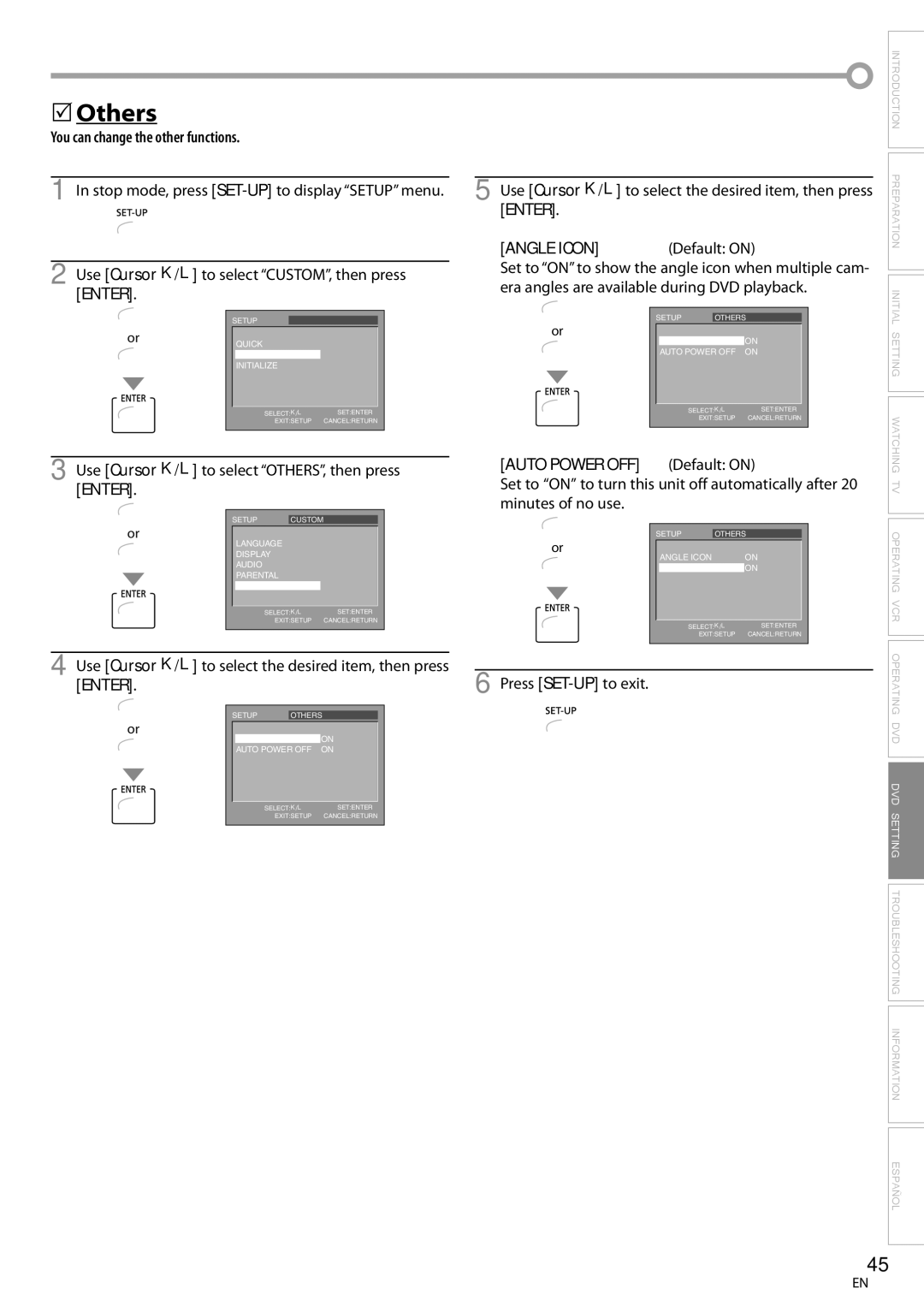 Magnavox CT270MW8 A Others, You can change the other functions, Use Cursor K/L to select OTHERS, then press Enter 