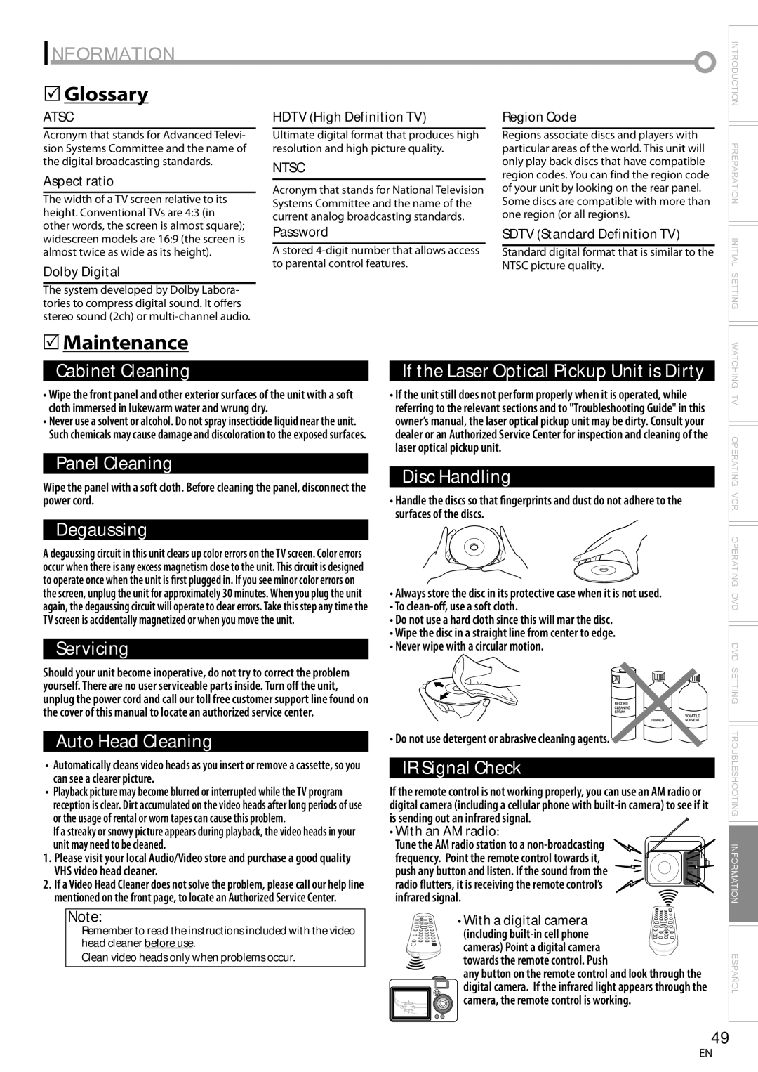 Magnavox CT270MW8 A owner manual Information, Glossary, Maintenance, Atsc, Ntsc 