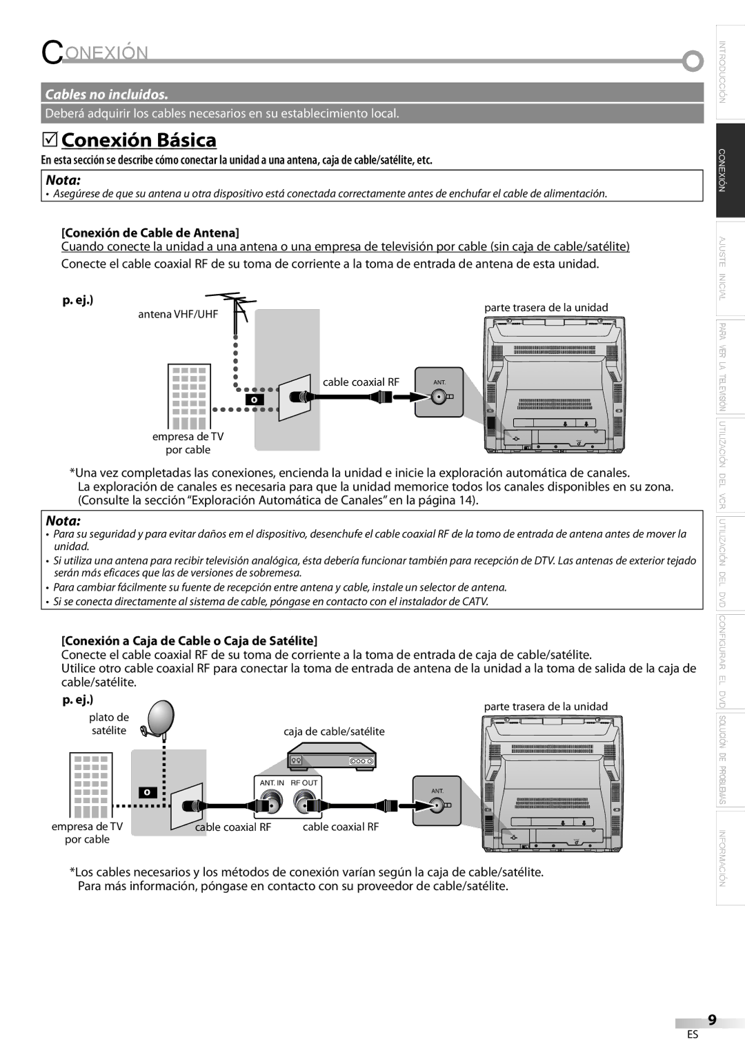 Magnavox CT270MW8 A owner manual Conexión a Caja de Cable o Caja de Satélite 