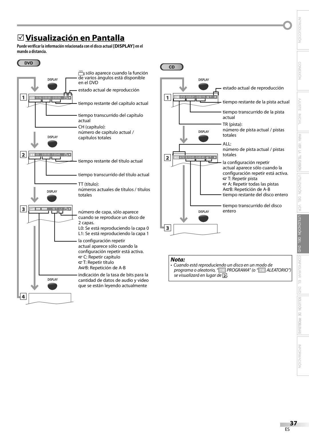 Magnavox CT270MW8 A owner manual 5Visualización en Pantalla, Introducción 