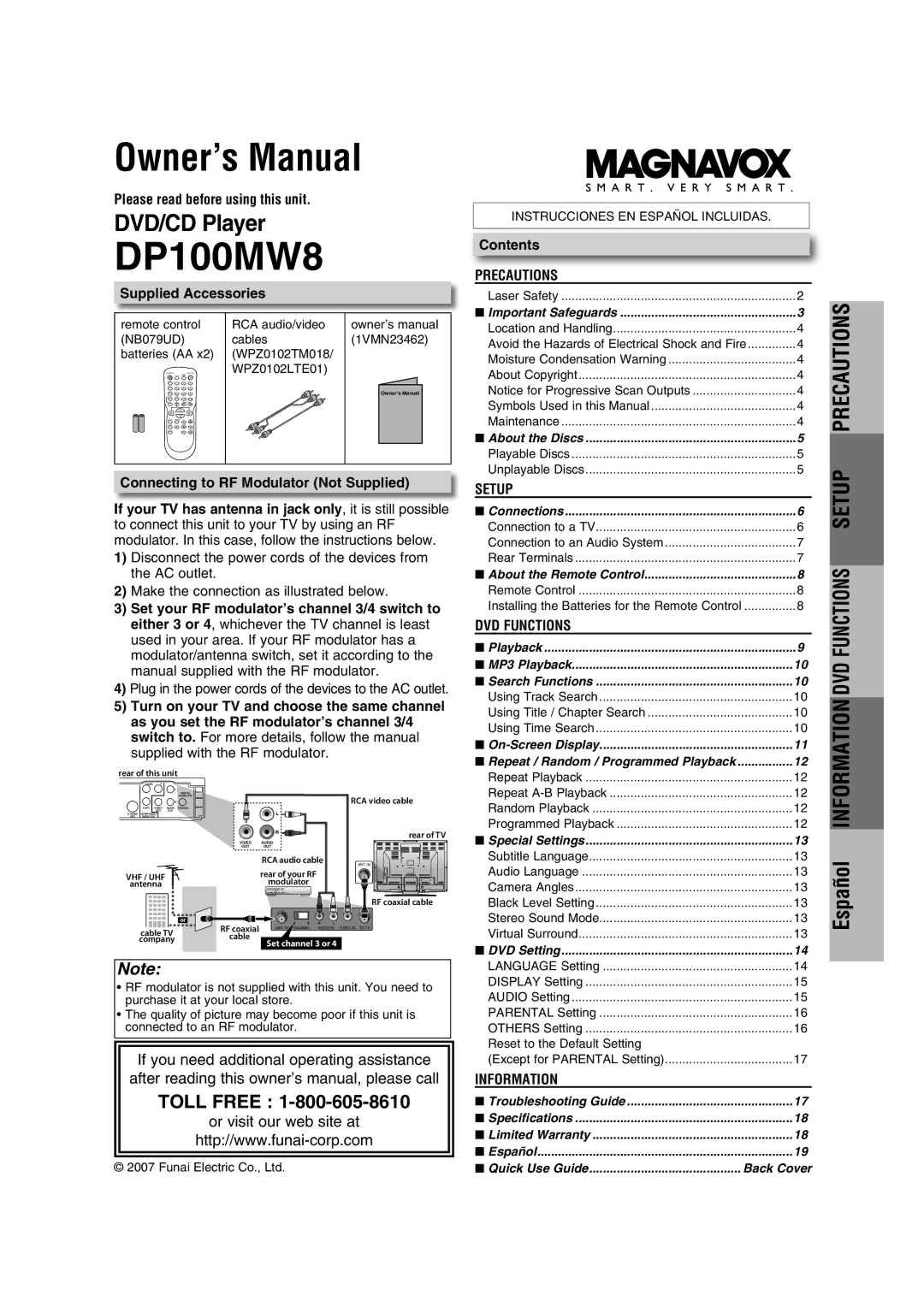 Magnavox DP100MW8 owner manual Please read before using this unit, Supplied Accessories, Contents 