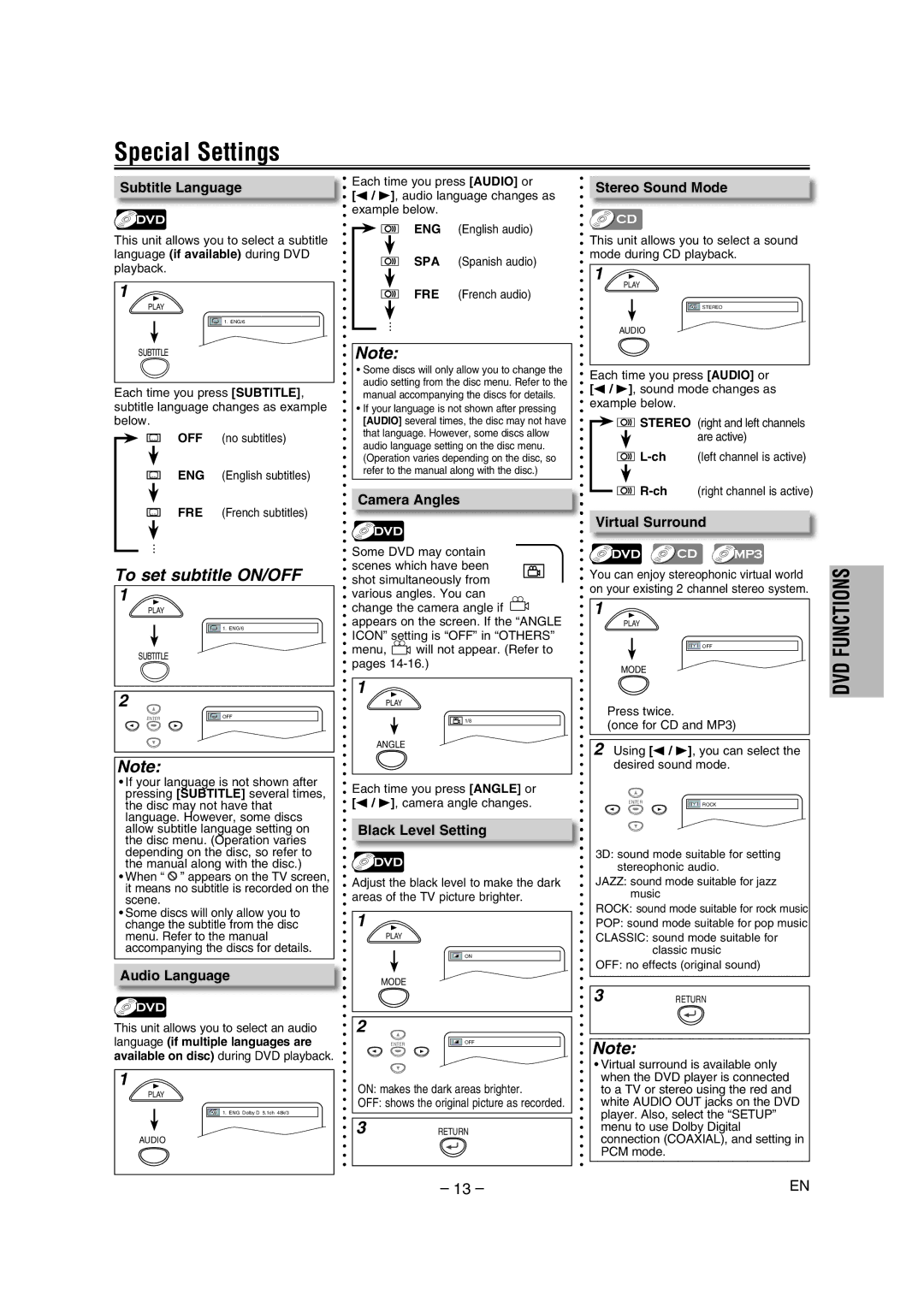 Magnavox DP100MW8 owner manual Special Settings 