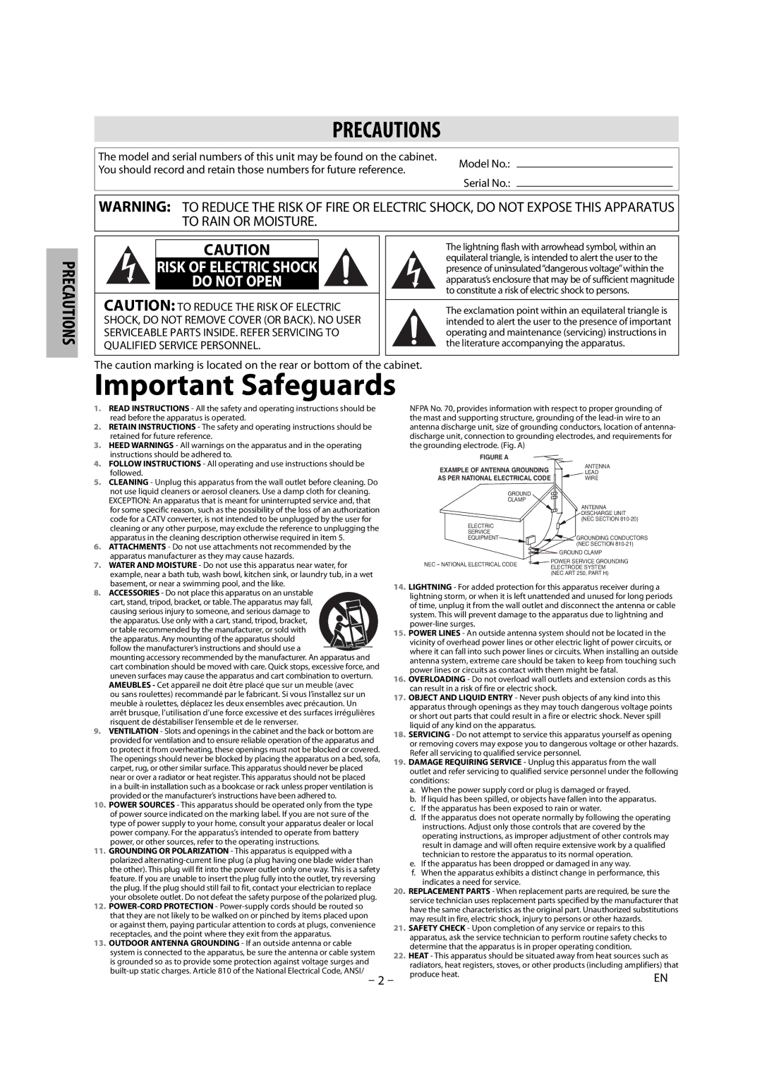 Magnavox DP100MW8B A Serial No, To constitute a risk of electric shock to persons, Literature accompanying the apparatus 