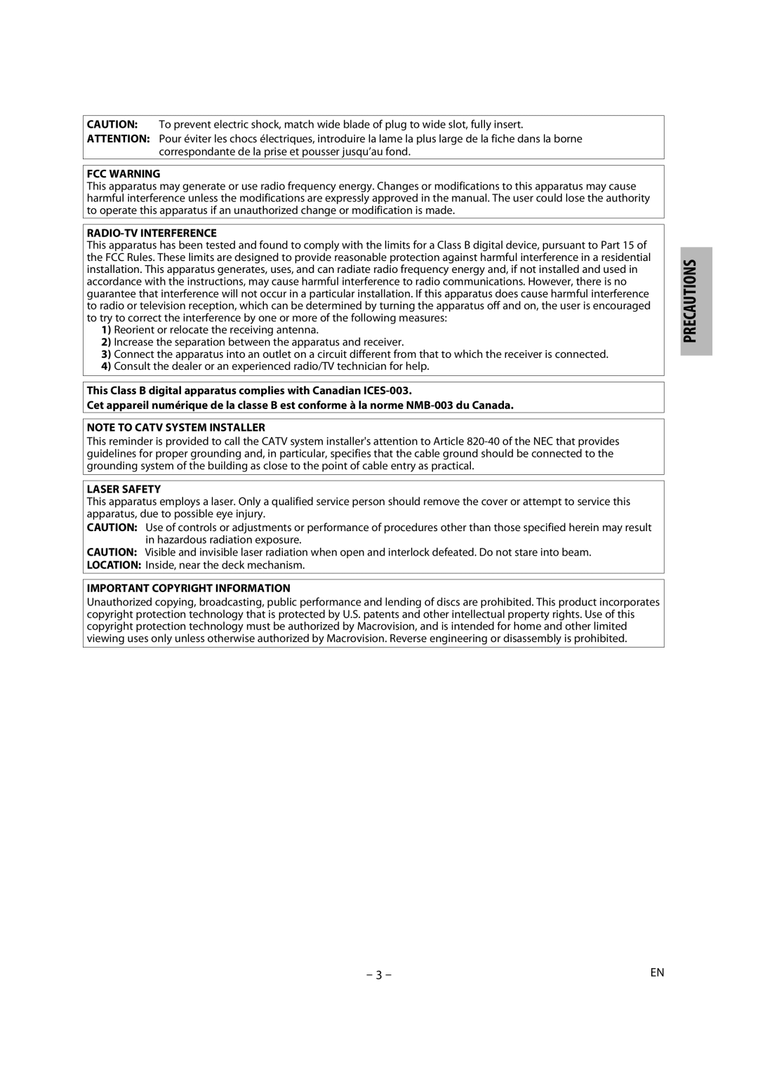 Magnavox DP100MW8B A owner manual FCC Warning 