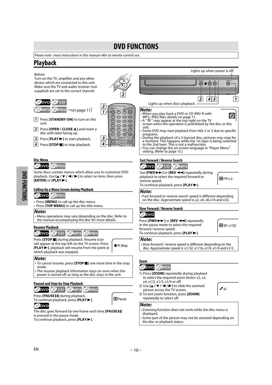 Magnavox DP170MGXF owner manual DVD Functions, Playback 