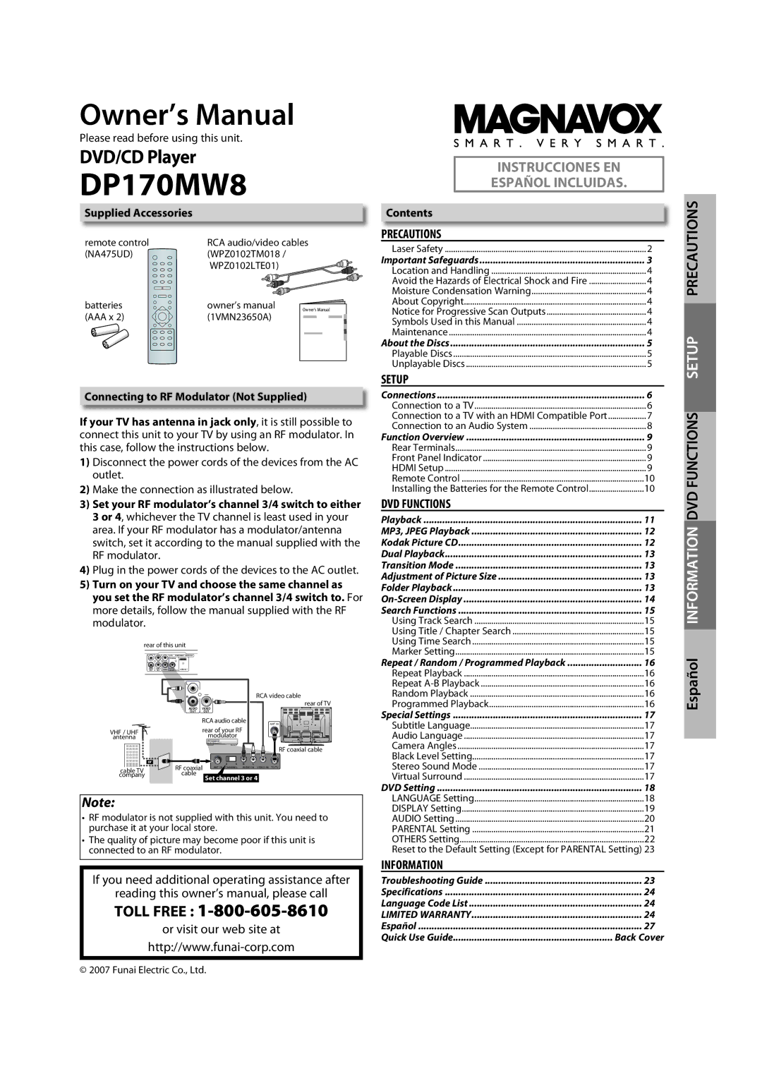 Magnavox DP170MW8 owner manual Please read before using this unit, Supplied Accessories, Contents 