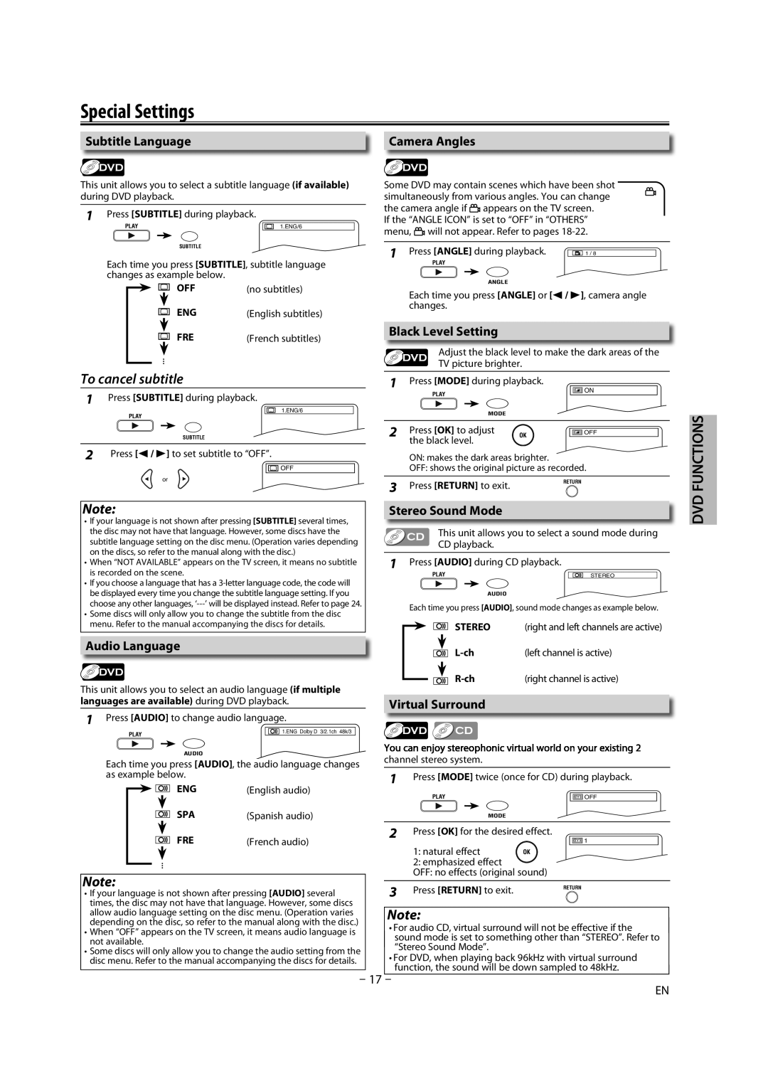 Magnavox DP170MW8B owner manual Special Settings 