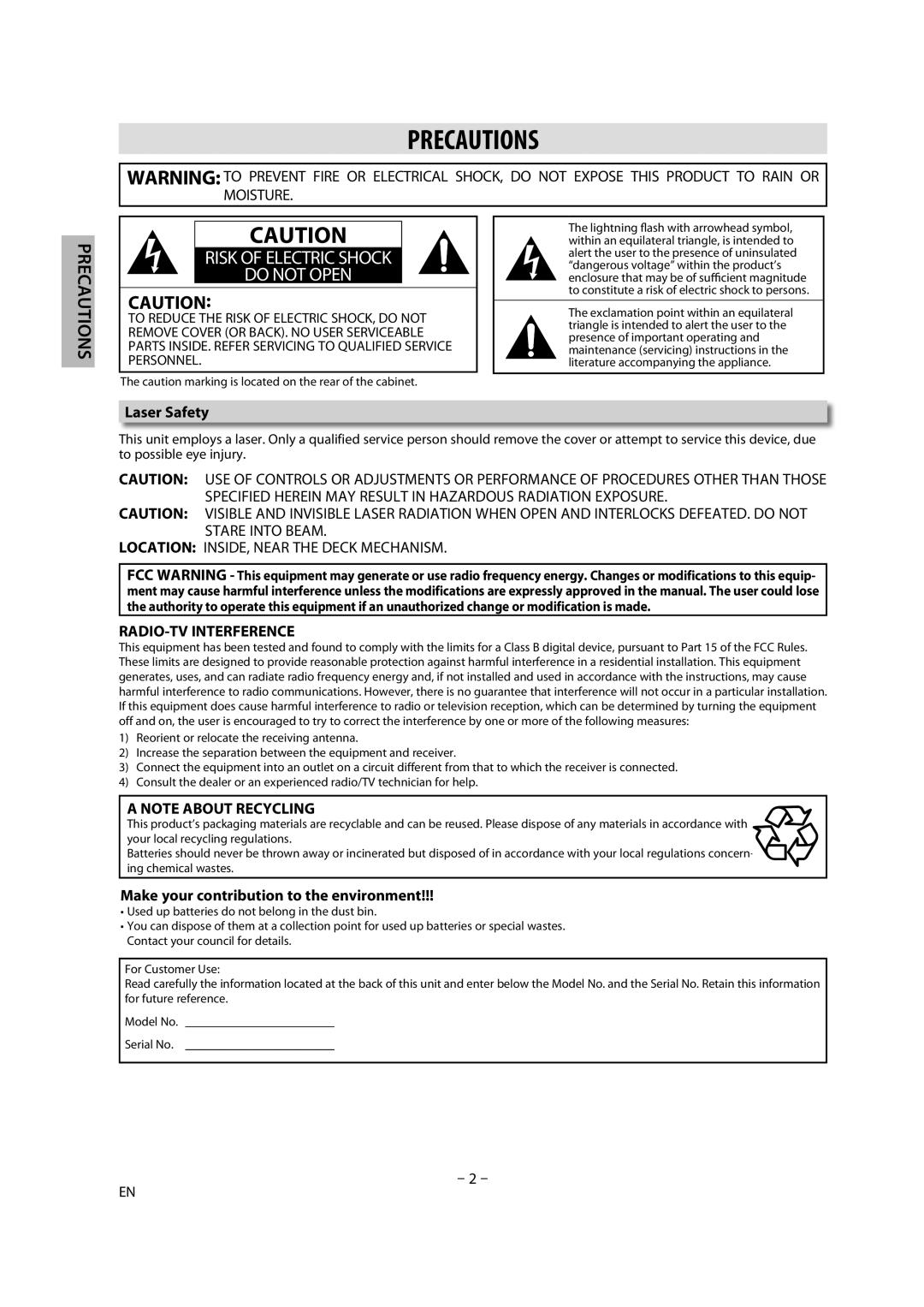 Magnavox DP170MW8B owner manual Laser Safety, Make your contribution to the environment 